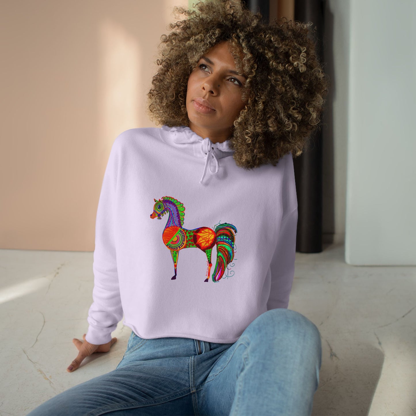 Horse of the Promise in Lilac Crop Hoodie – Boho Chic for Animal Lovers