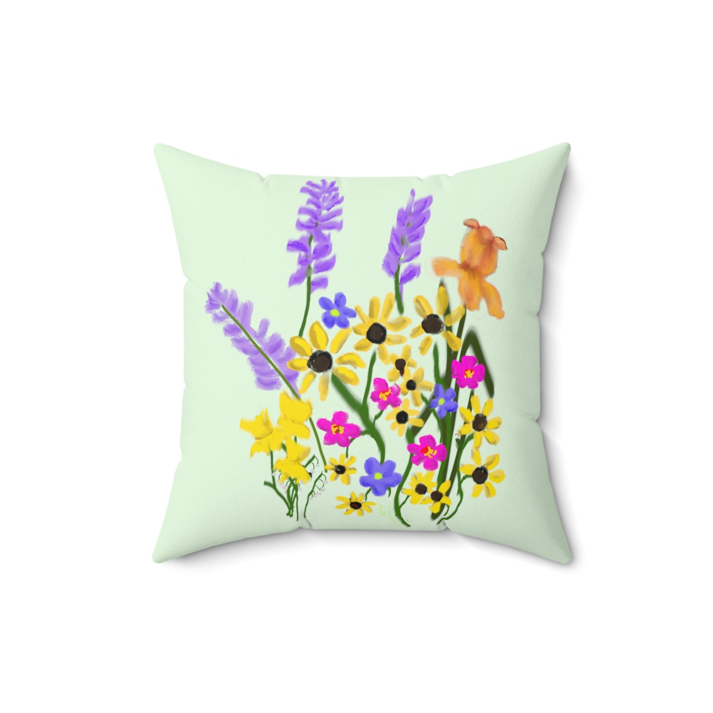 Scribbles Wildflowers - light green - Spun Polyester Square Pillow