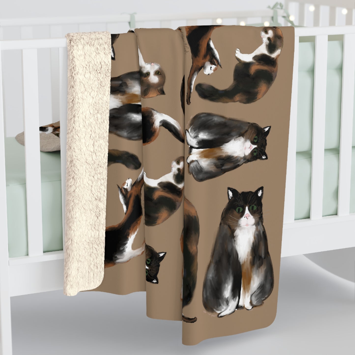 Scribbles Cats 3 Calicos - Tan - Sherpa Fleece Blanket