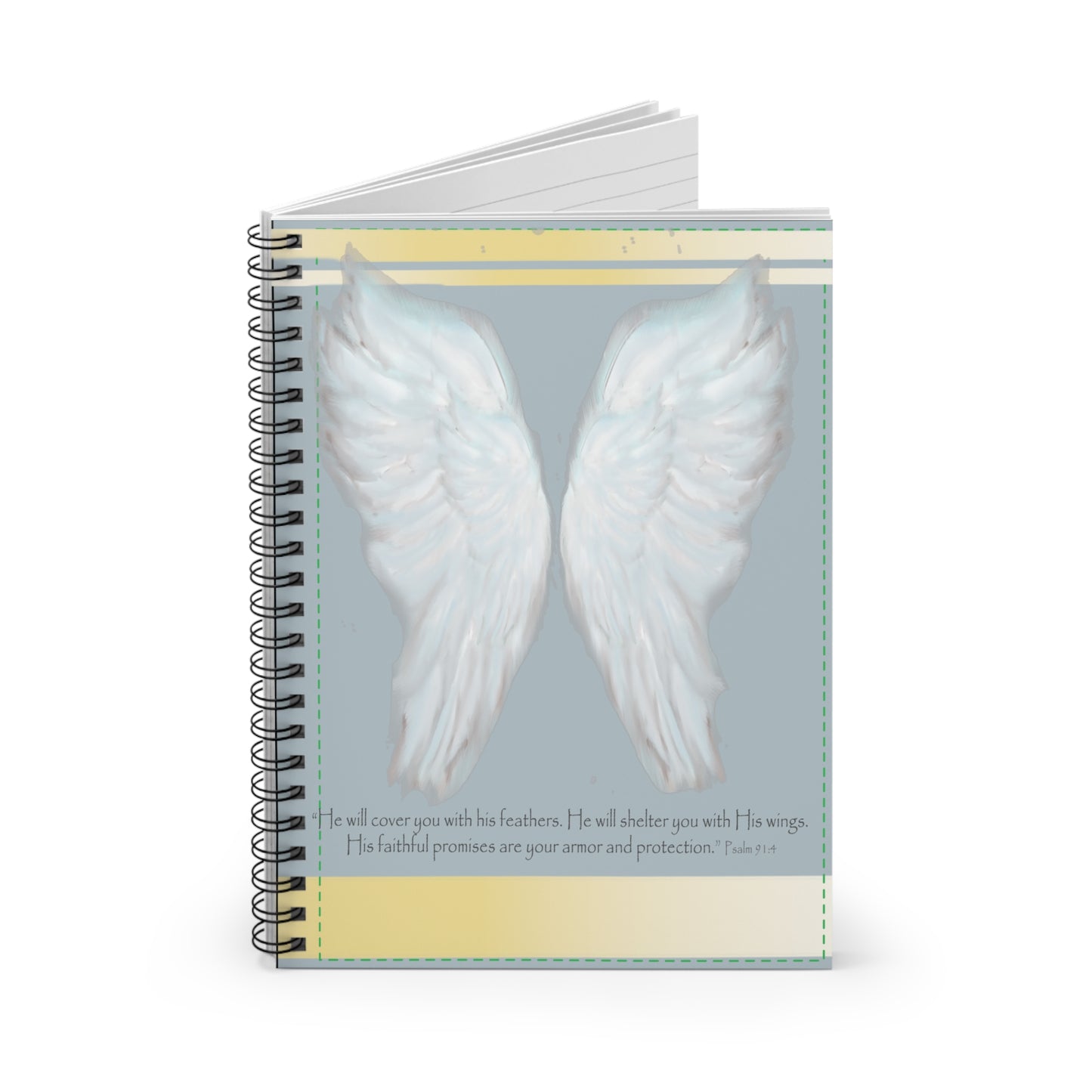 Inspirational Spiral Notebook - Angel Wings Design with Psalm 91:4
