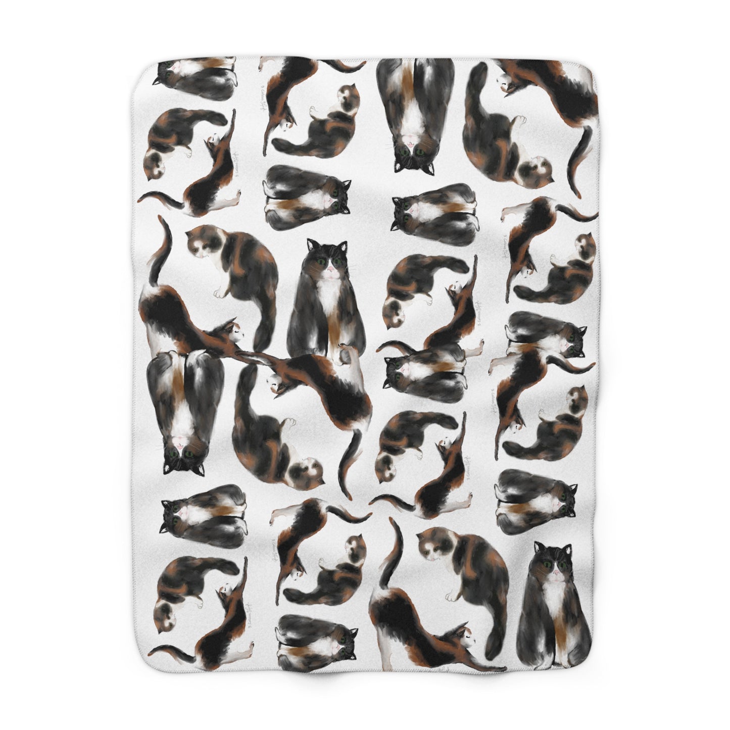 Scribbles Cats 3 Calicos - white - Sherpa Fleece Blanket