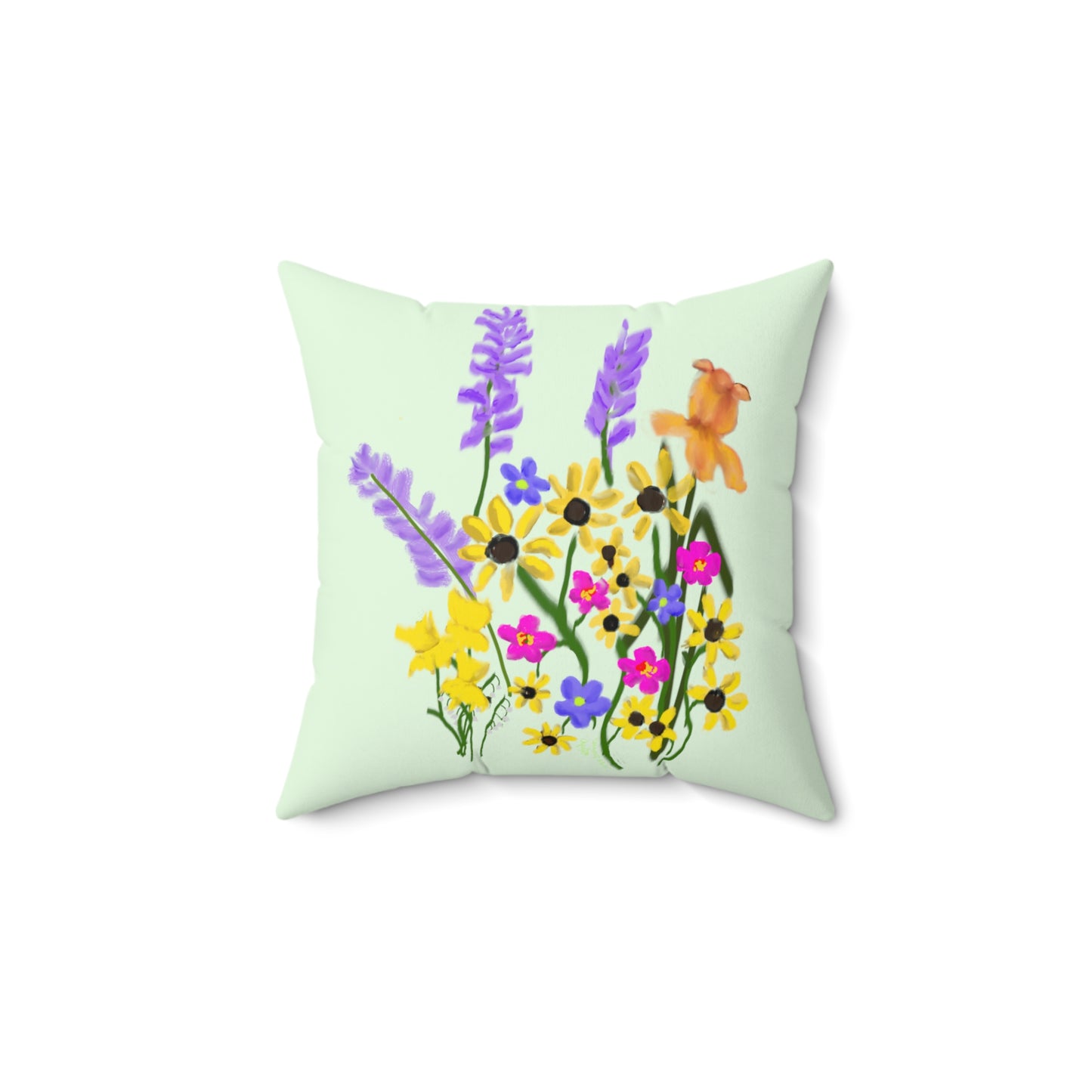Scribbles Wildflowers - light green - Spun Polyester Square Pillow