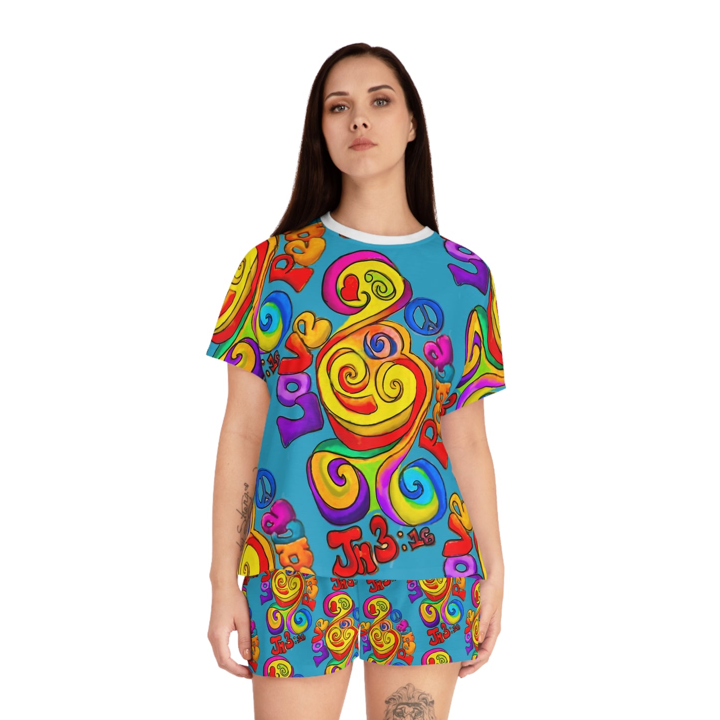 Peace & Love Women's Short Pajama Set (AOP)
