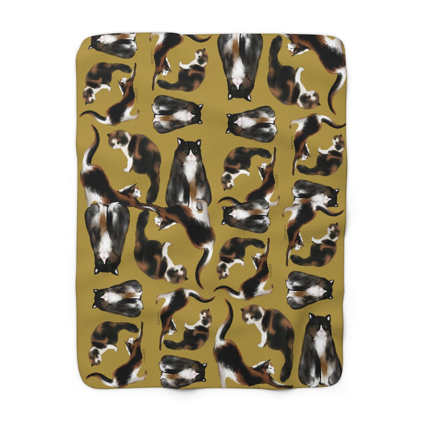 Scribbles Cats 3 Calicos - gold - Sherpa Fleece Blanket