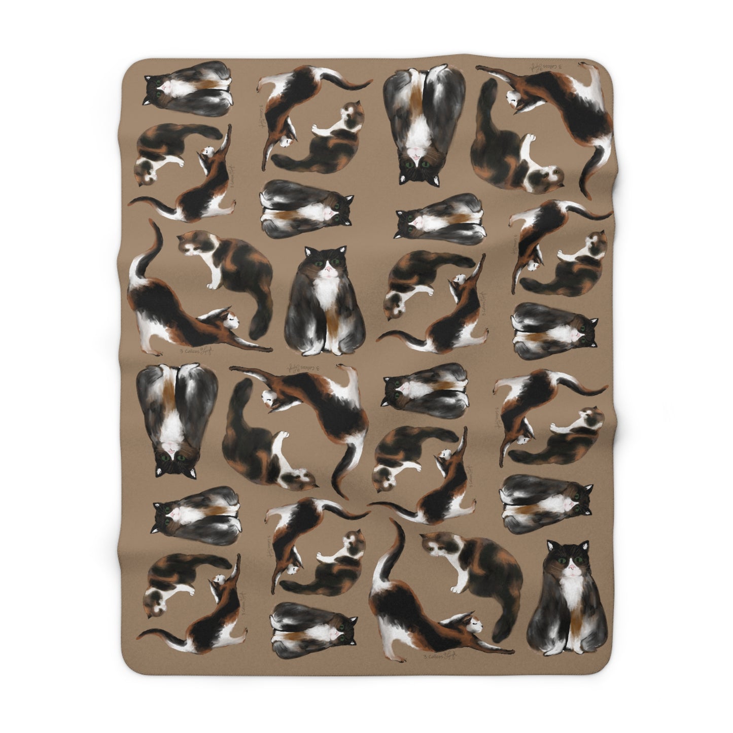 Scribbles Cats 3 Calicos - Tan - Sherpa Fleece Blanket