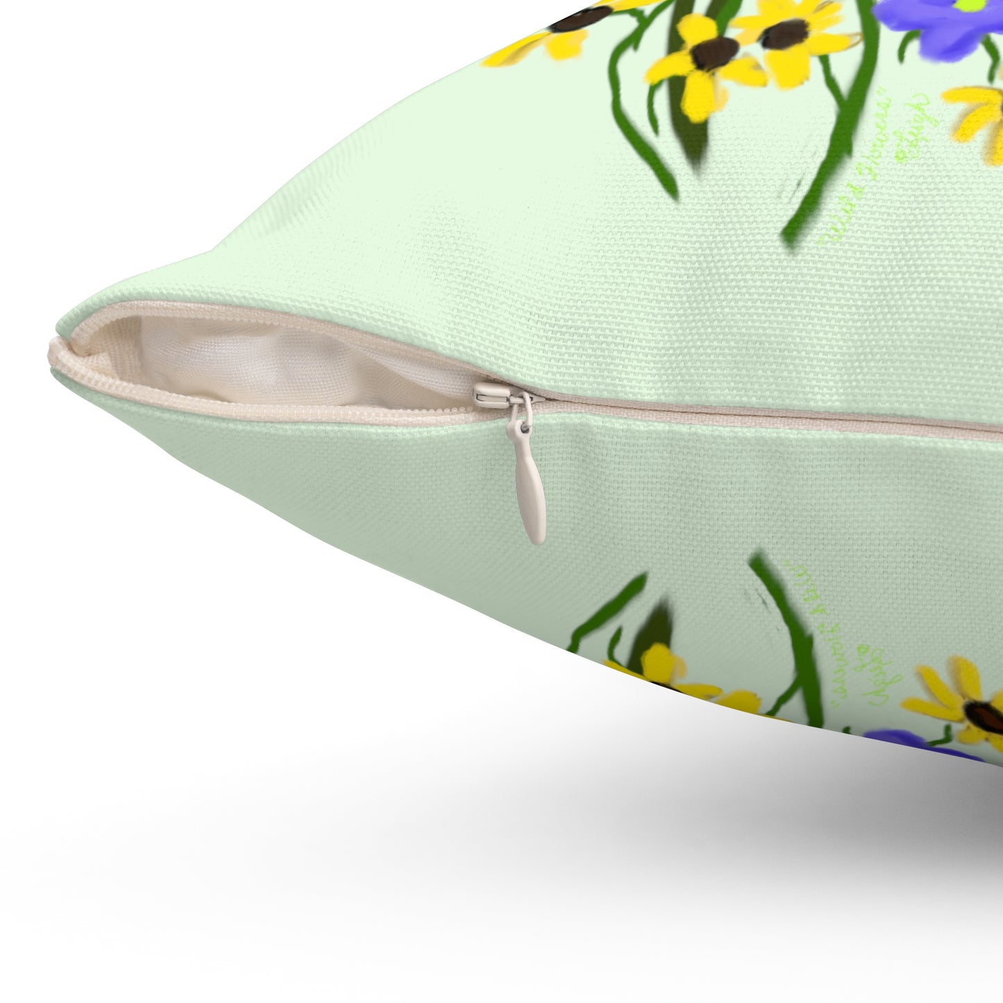 Scribbles Wildflowers - light green - Spun Polyester Square Pillow