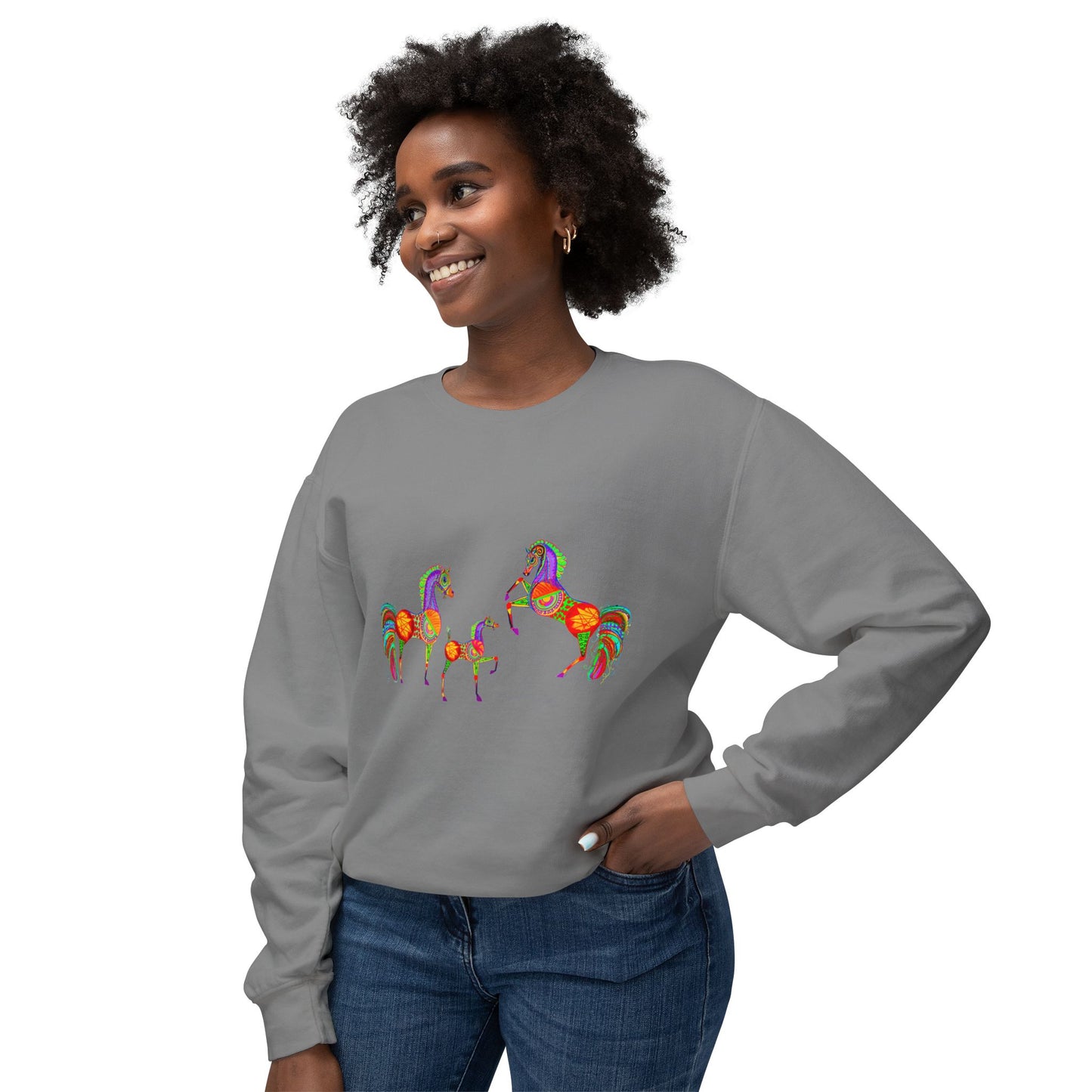 Colorful Arabian Horses Sweatshirt for Animal Lovers