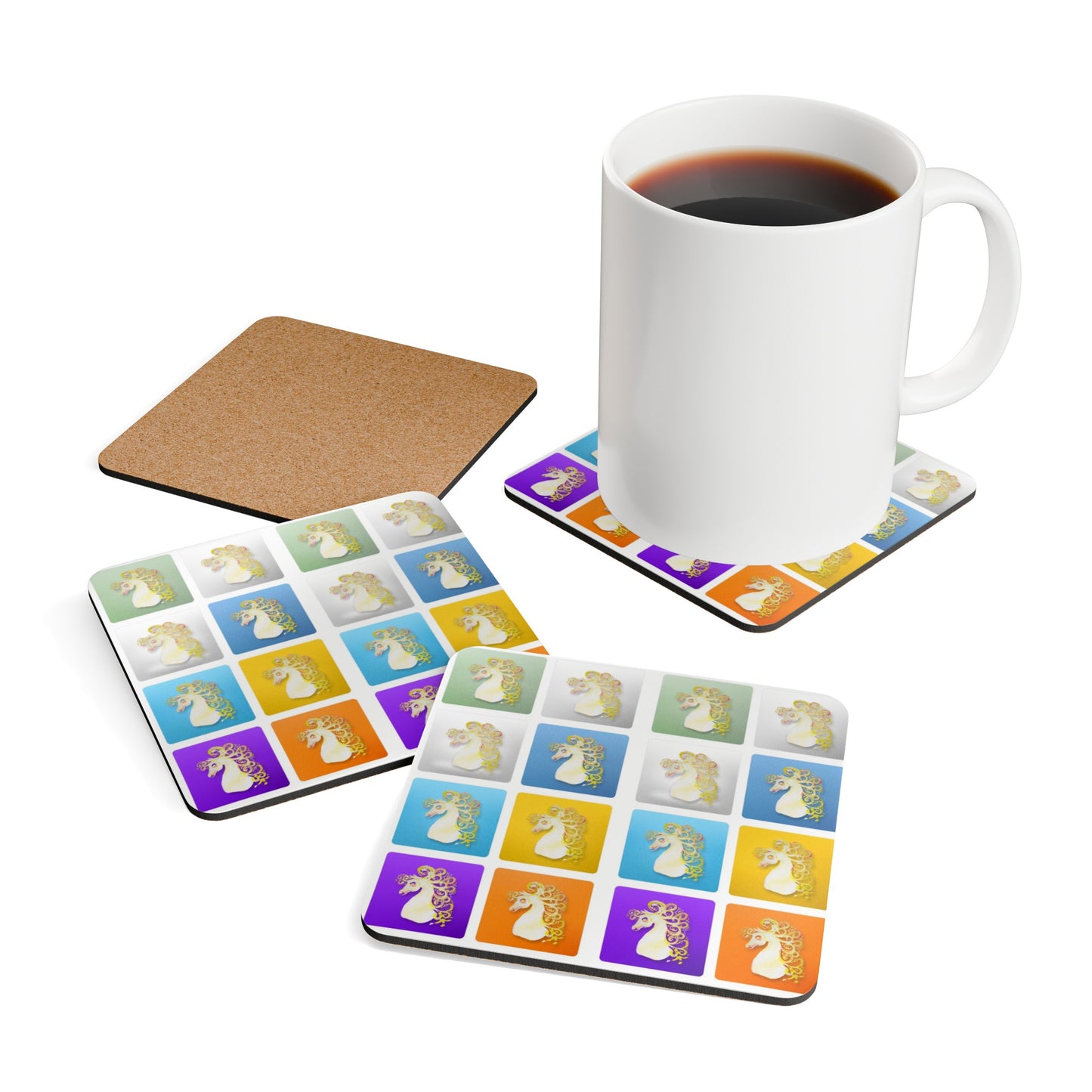 Fanciful Horses Corkwood Coaster Set