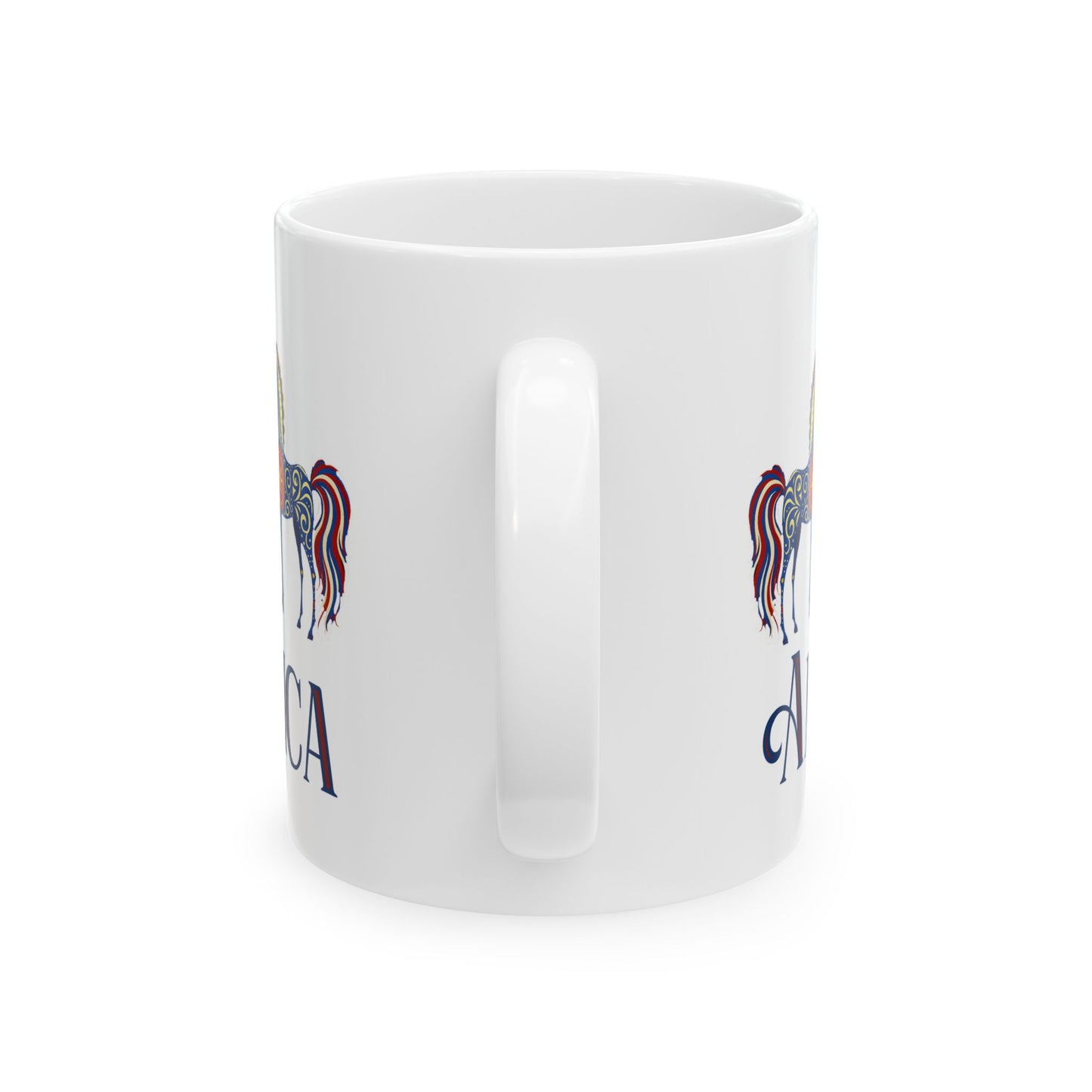 Patriot's Horse Design Ceramic Mug - 11oz & 15oz, Unique Gift for Horse Lovers, Coffee Lover, Home Decor, Americana