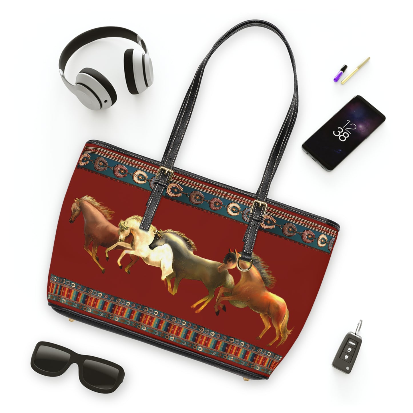 Dawn Treaders PU Leather Shoulder Bag - Stylish Horse Print Tote for Animal Lovers