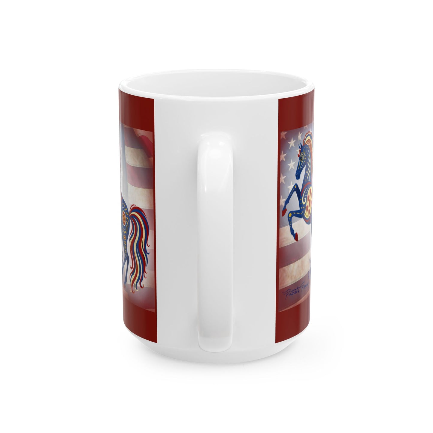Patriot's Horse - Defender - Ceramic Mug | Colorful Artwork | 11oz & 15oz | Gift for Horse Lovers, Fourth of July, Tea, Coffee, Home Decor