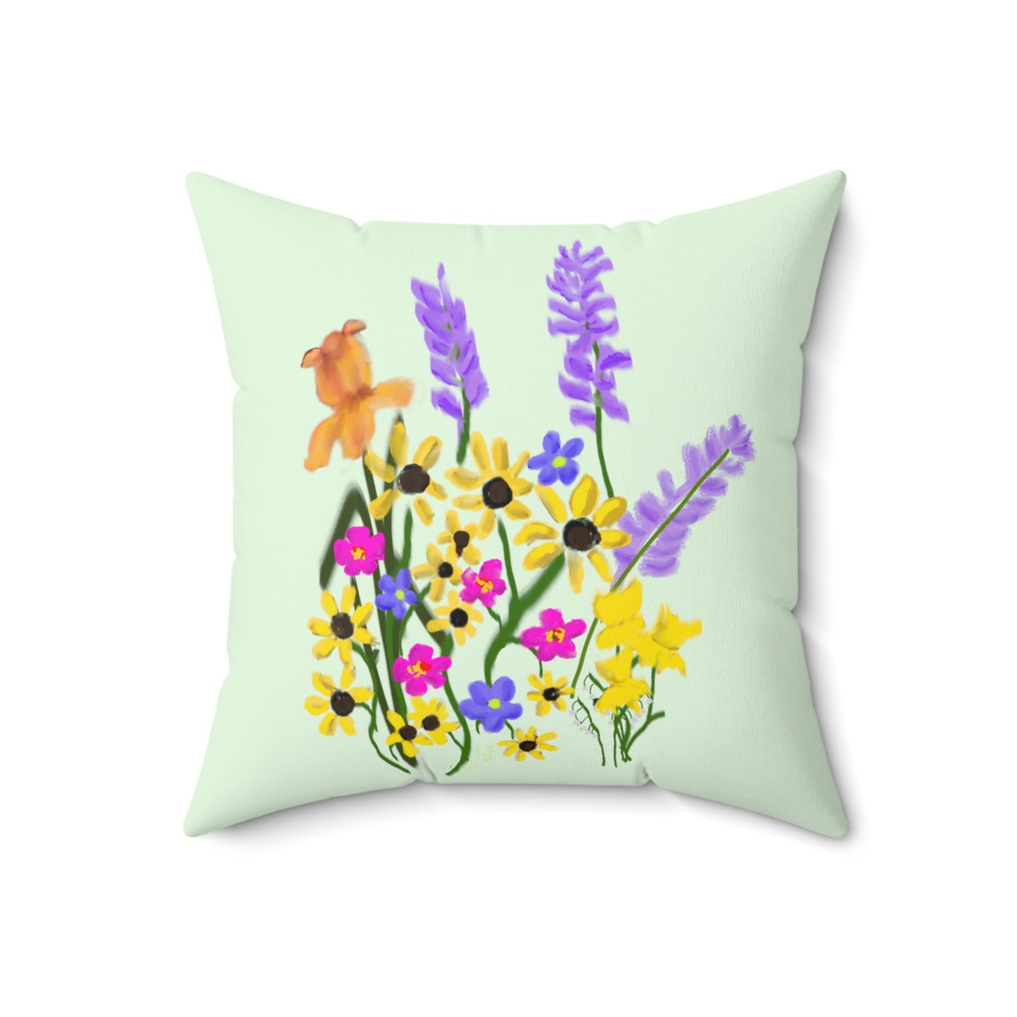 Scribbles Wildflowers - light green - Spun Polyester Square Pillow