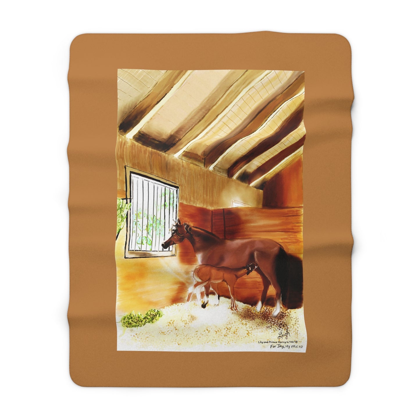 Mare & Foal - light brown - Sherpa Fleece Blanket