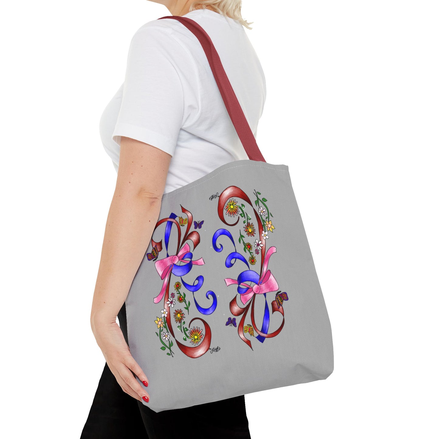 Garden Ribbons Tote Bag with Ribbon Design, Stylish Shopping Bag, Personalized Gifts, Market Tote, Eco-Friendly Carryall