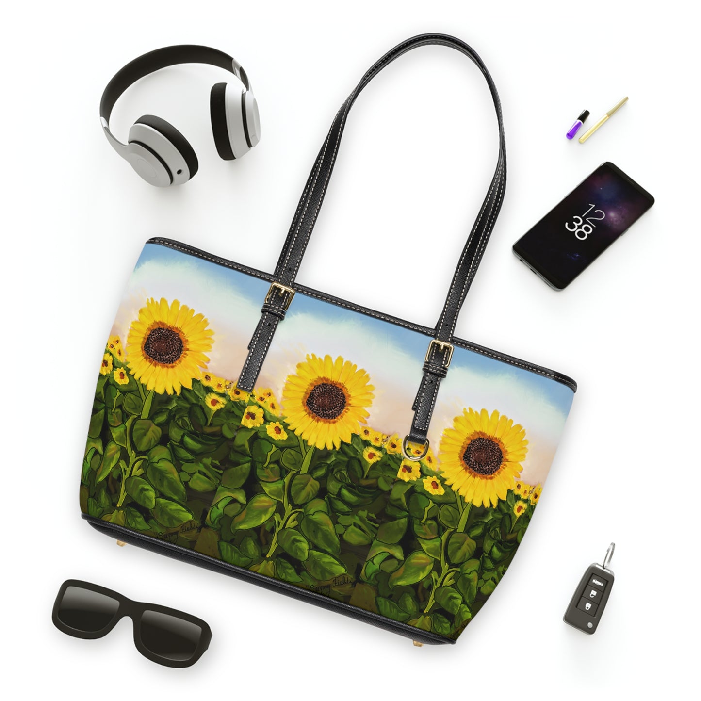 Vibrant Sunflower PU Leather Shoulder Bag - Stylish & Eco-Friendly Tote