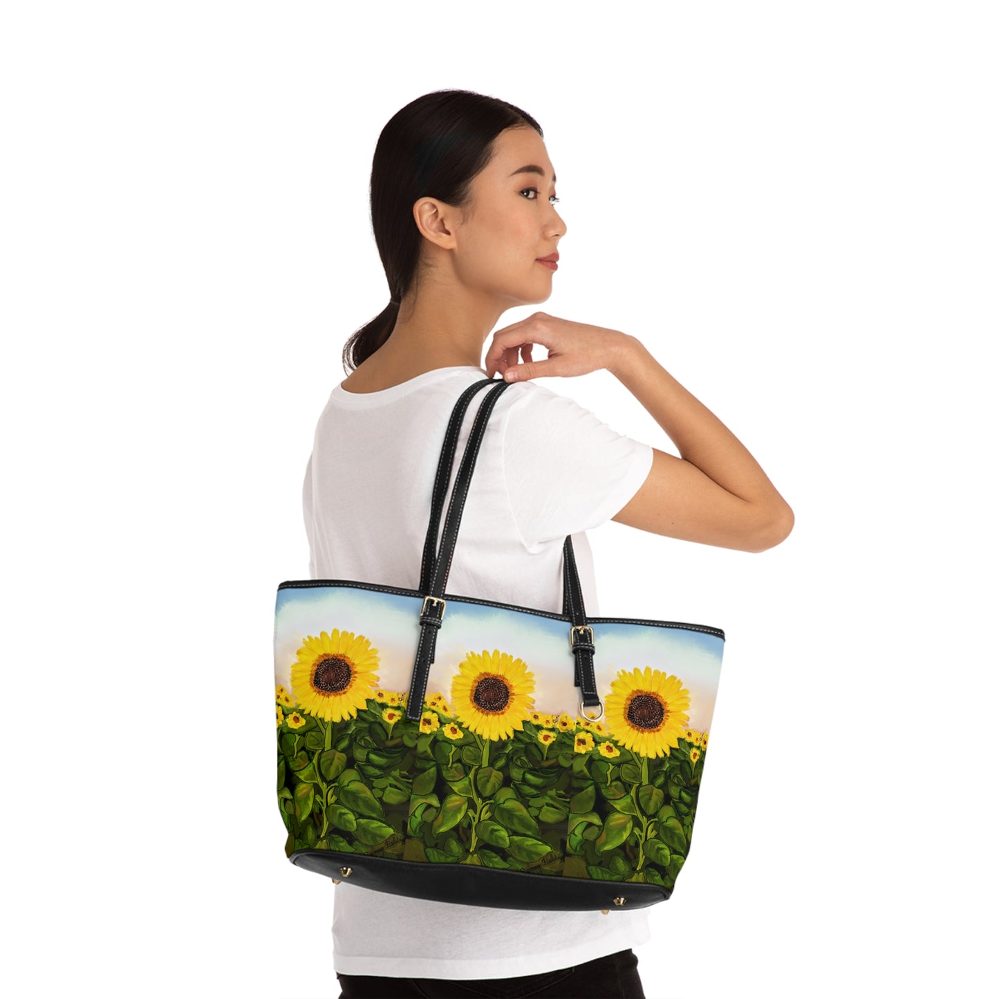 Vibrant Sunflower PU Leather Shoulder Bag - Stylish & Eco-Friendly Tote
