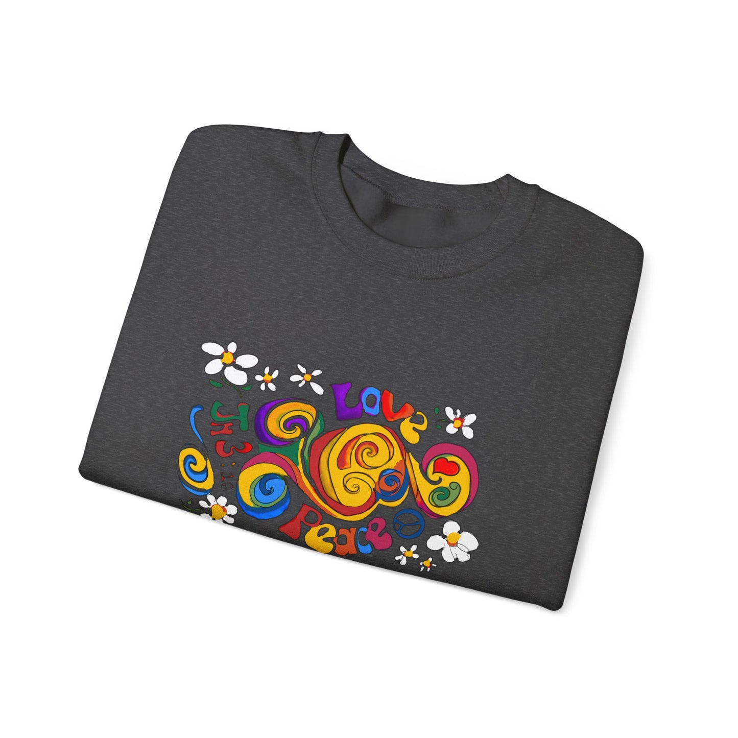 Colorful Peace & Love Sweatshirt, Retro Crewneck for Cozy Days, Ideal Gift for Friends, Festival Wear, Hippie Style Clothing