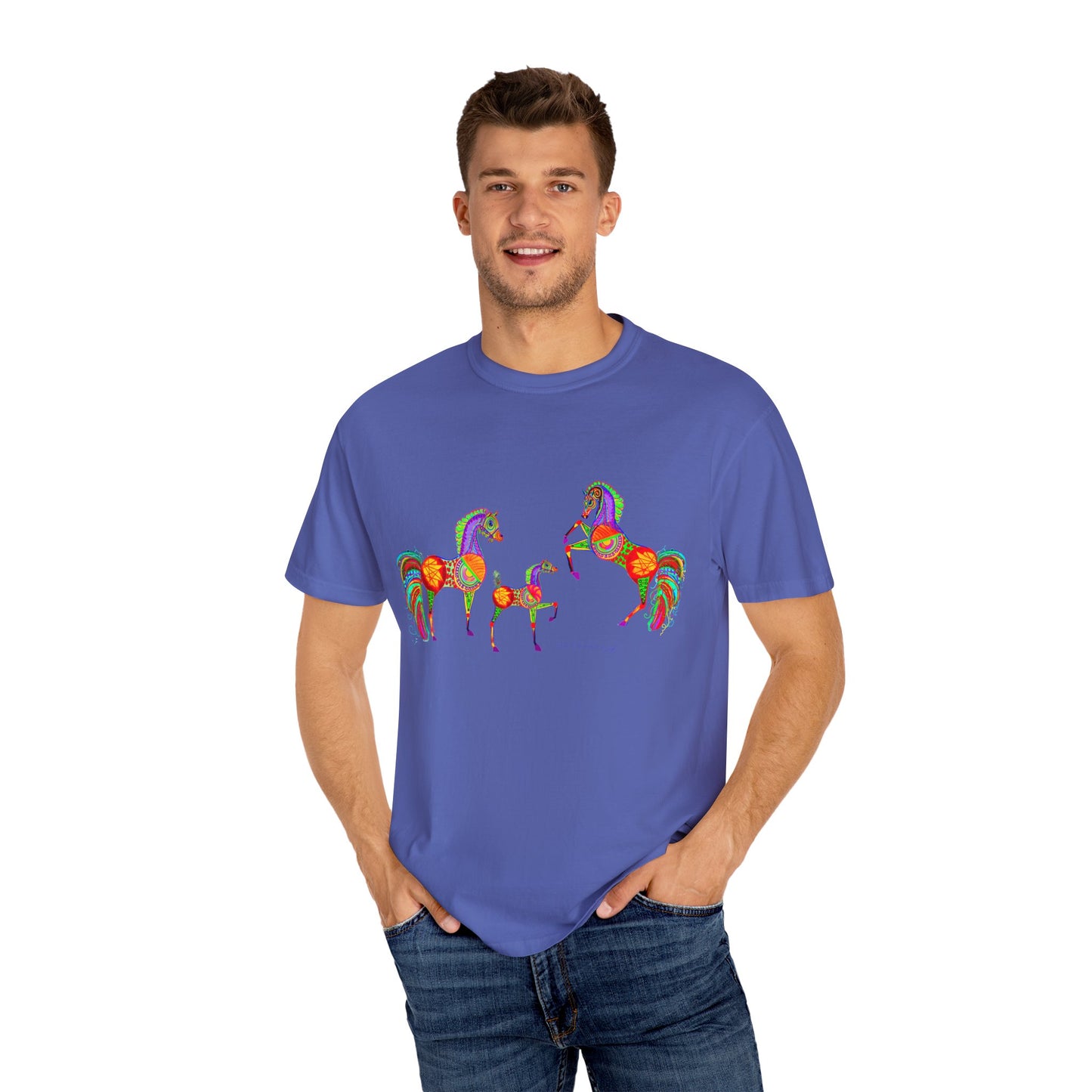 Vibrant Arabian Horses Unisex T-Shirt – Colorful Graphic Tee for Horse Lovers