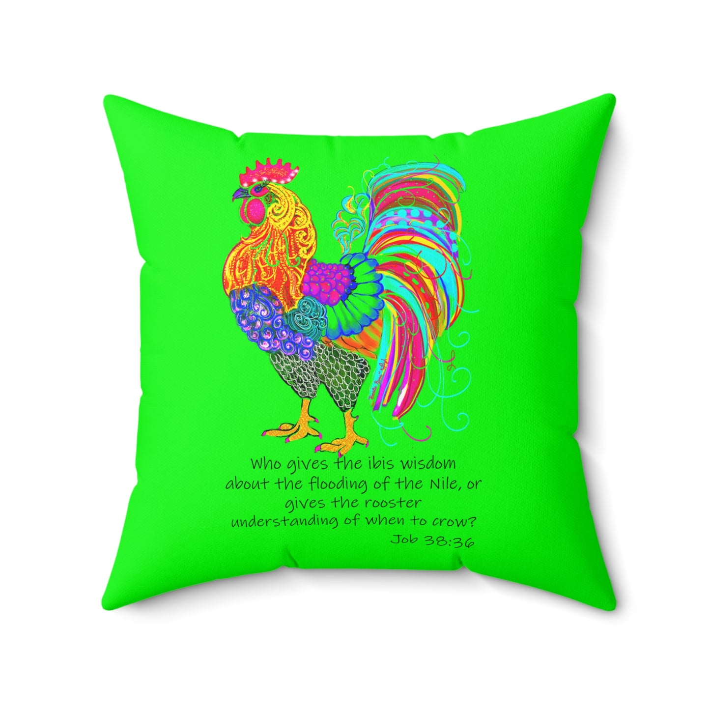PILLOW - Rooster Ruse-Lime Green Square Pillow
