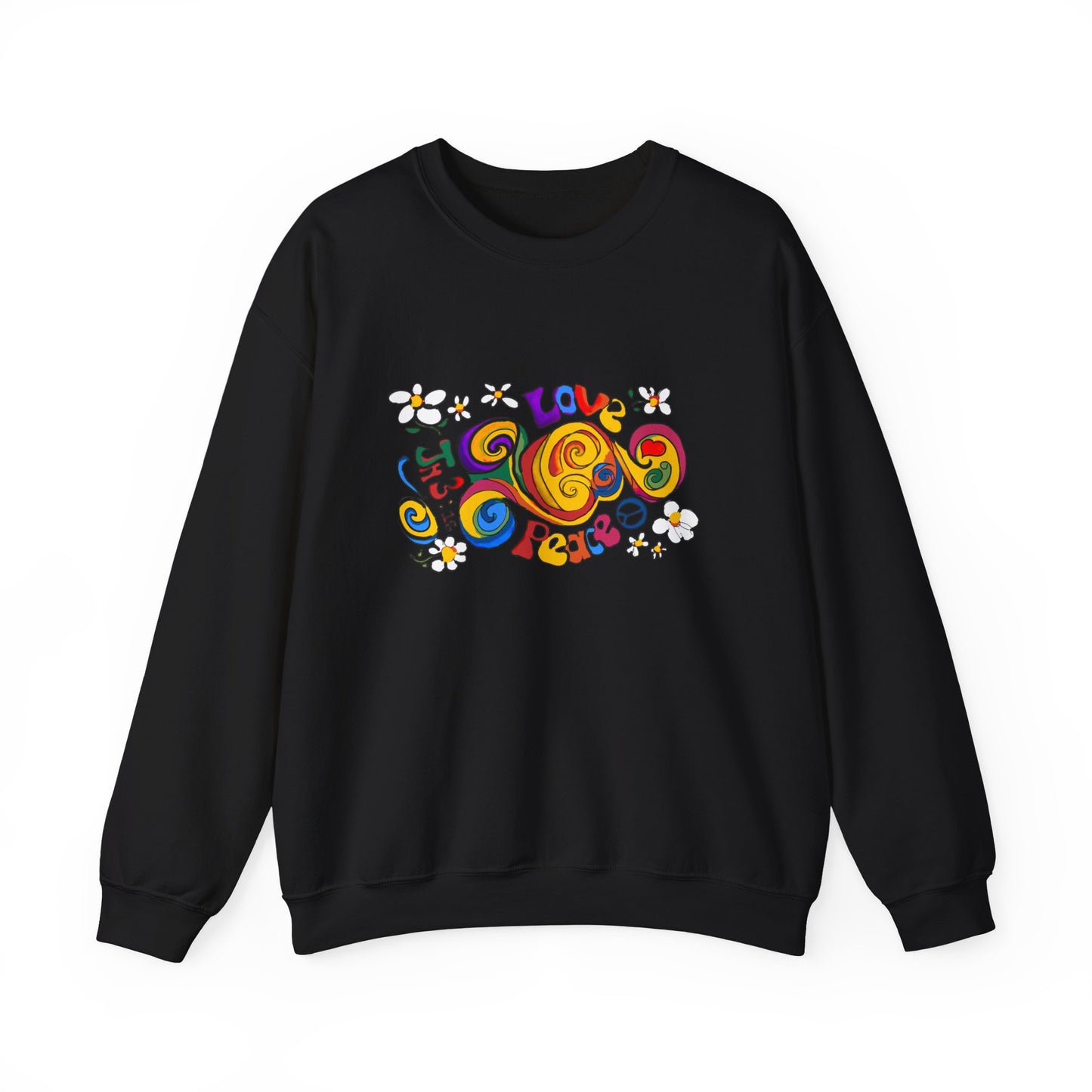 Colorful Peace & Love Sweatshirt, Retro Crewneck for Cozy Days, Ideal Gift for Friends, Festival Wear, Hippie Style Clothing