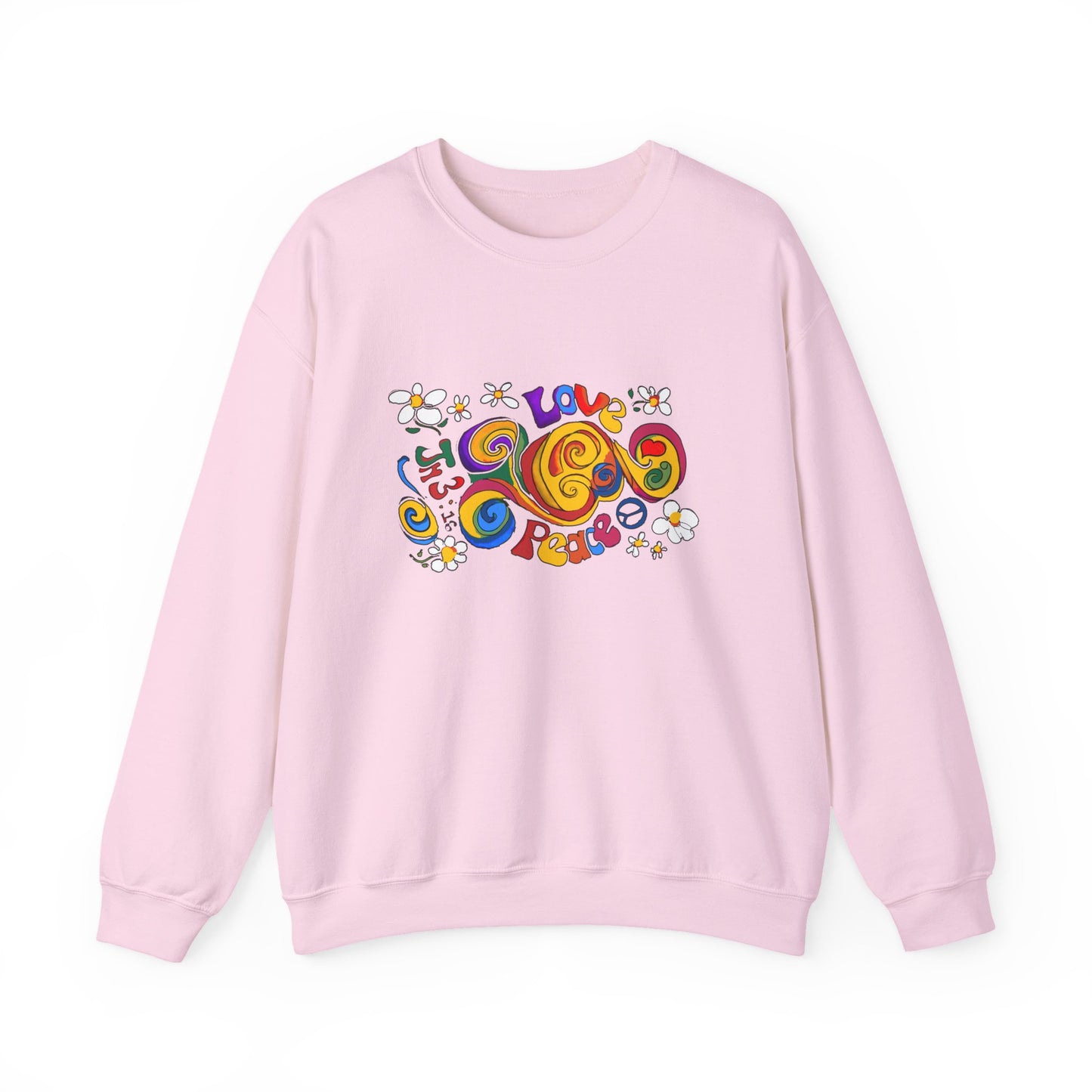Colorful Peace & Love Sweatshirt, Retro Crewneck for Cozy Days, Ideal Gift for Friends, Festival Wear, Hippie Style Clothing