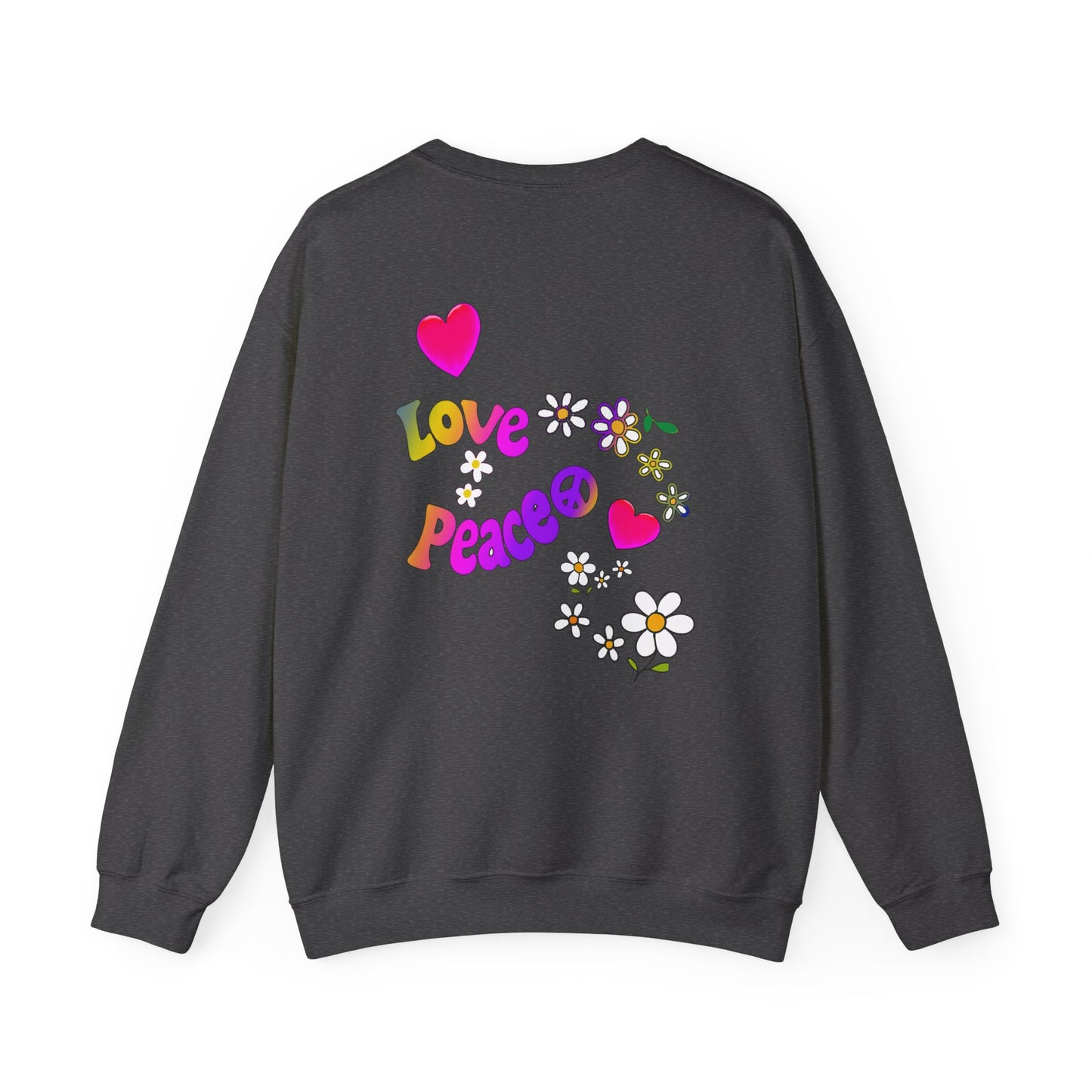 Colorful Peace & Love Sweatshirt, Retro Crewneck for Cozy Days, Ideal Gift for Friends, Festival Wear, Hippie Style Clothing