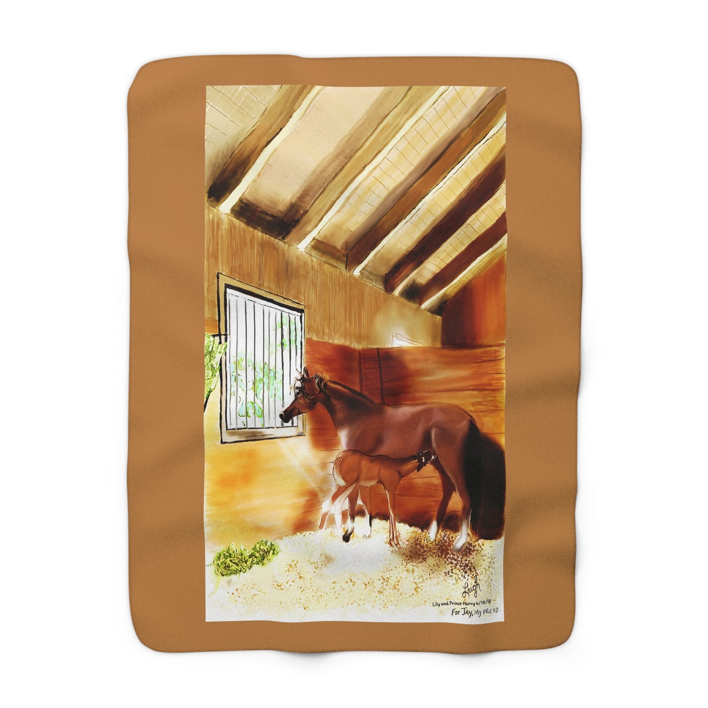 Mare & Foal - light brown - Sherpa Fleece Blanket