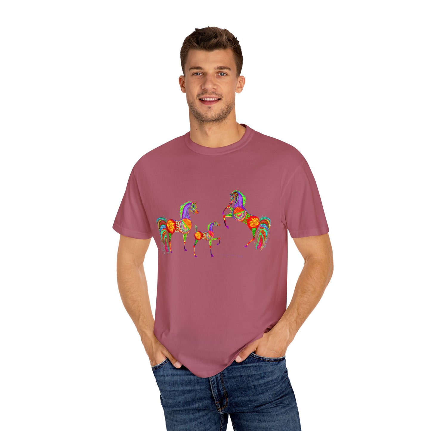 Vibrant Arabian Horses Unisex T-Shirt – Colorful Graphic Tee for Horse Lovers