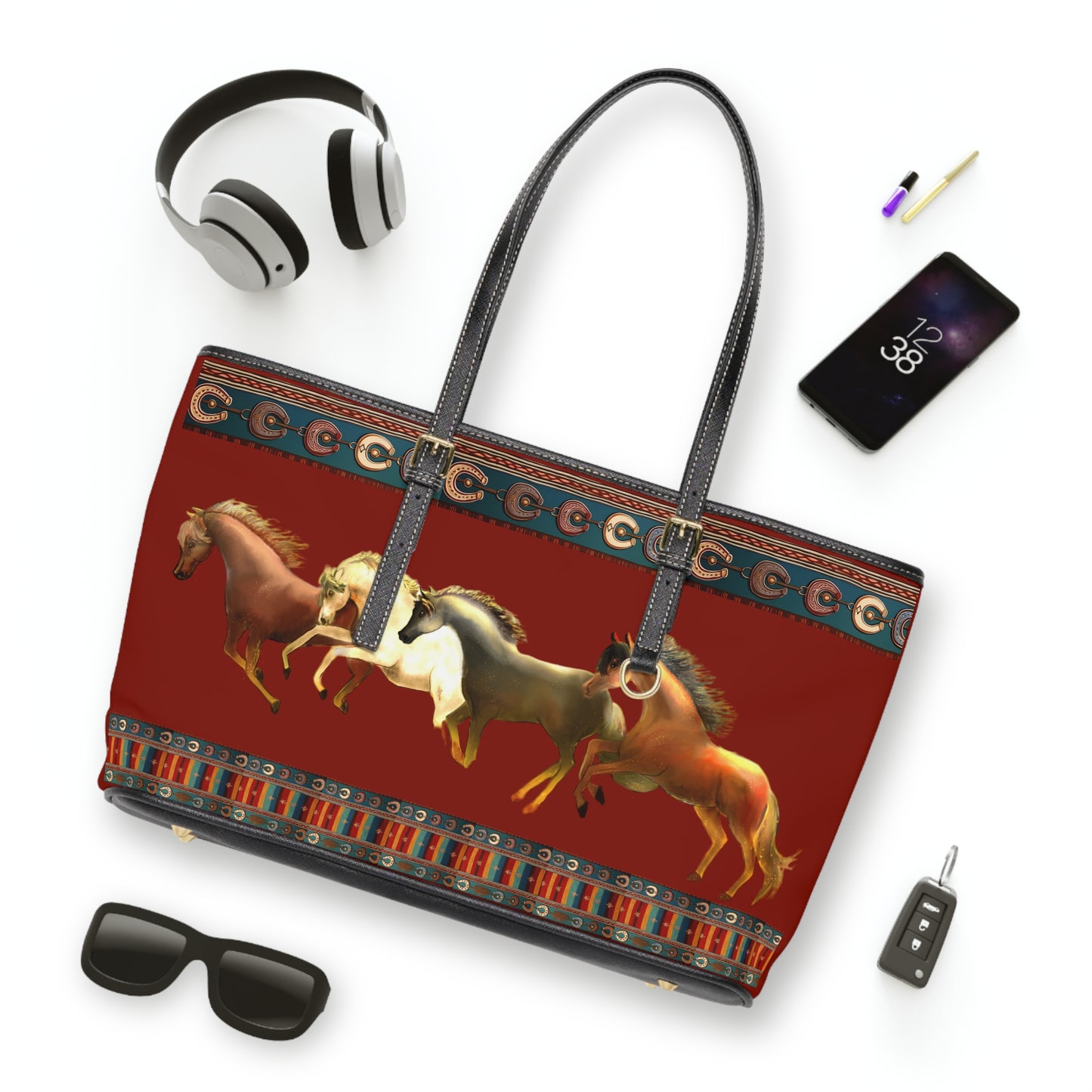 Dawn Treaders PU Leather Shoulder Bag - Stylish Horse Print Tote for Animal Lovers