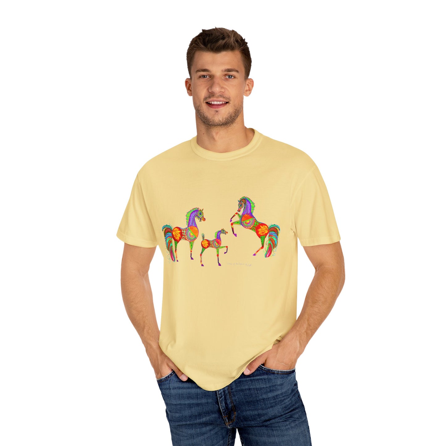 Vibrant Arabian Horses Unisex T-Shirt – Colorful Graphic Tee for Horse Lovers