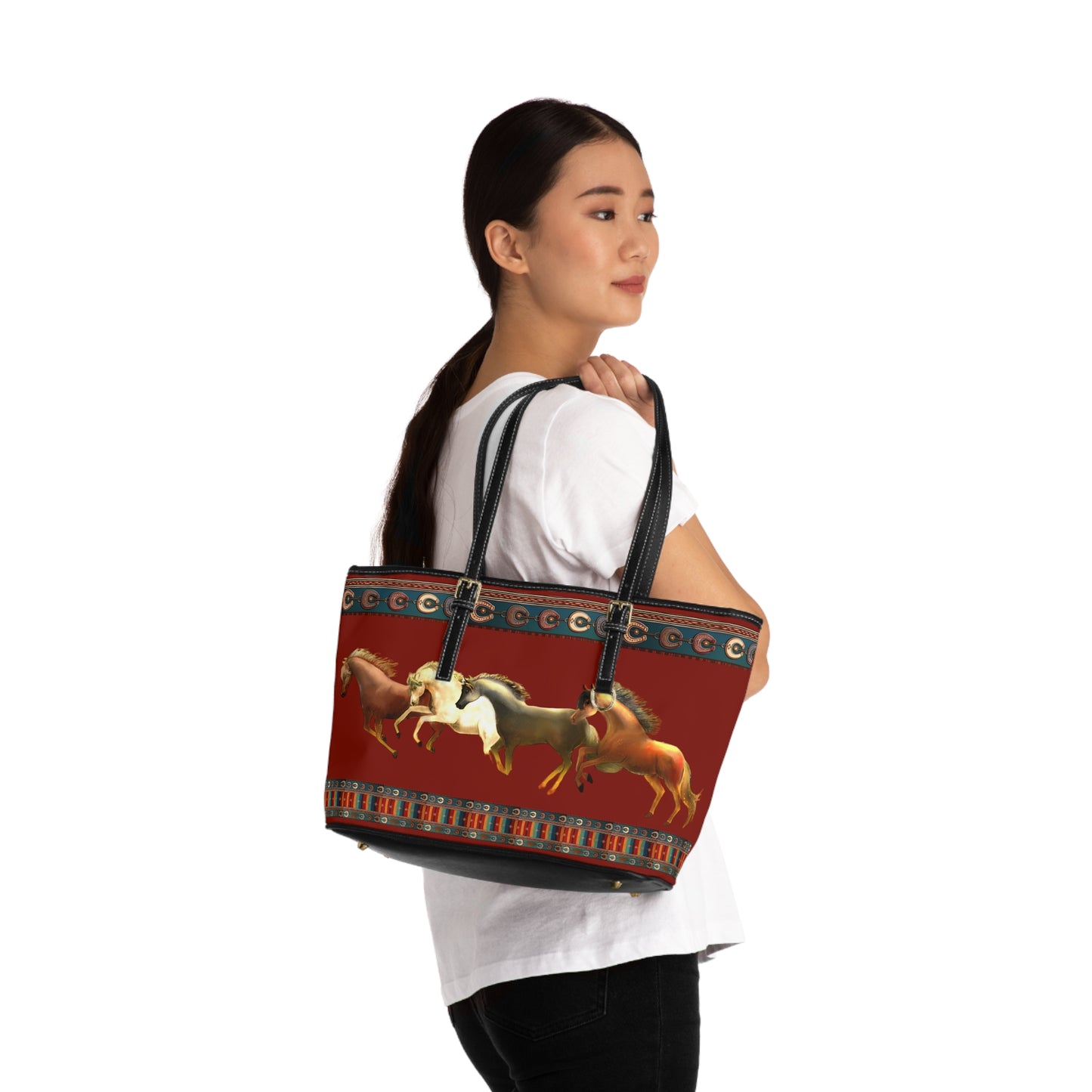 Dawn Treaders PU Leather Shoulder Bag - Stylish Horse Print Tote for Animal Lovers