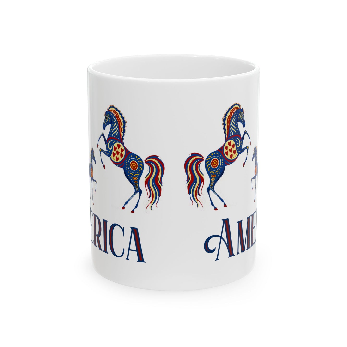 Patriot's Horse Design Ceramic Mug - 11oz & 15oz, Unique Gift for Horse Lovers, Coffee Lover, Home Decor, Americana