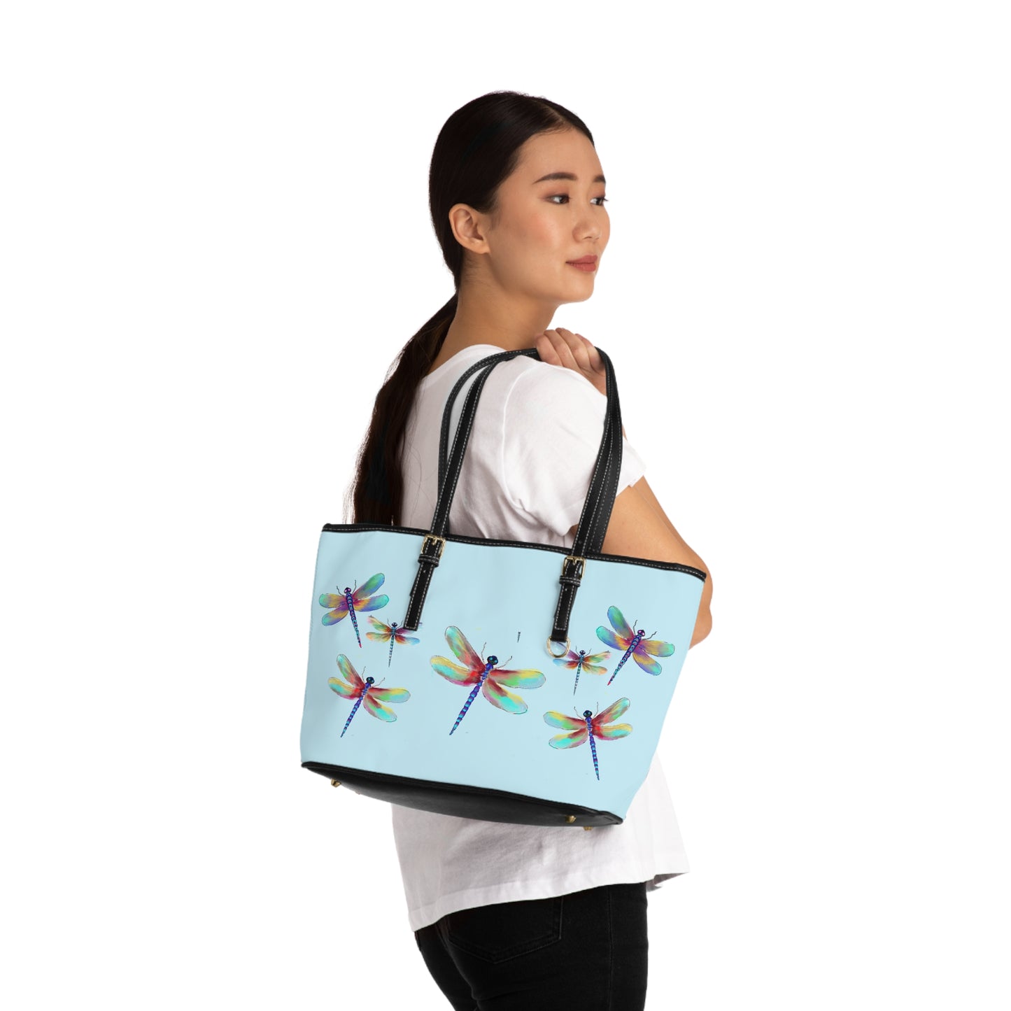Dragonflies in Blue PU Leather Shoulder Bag