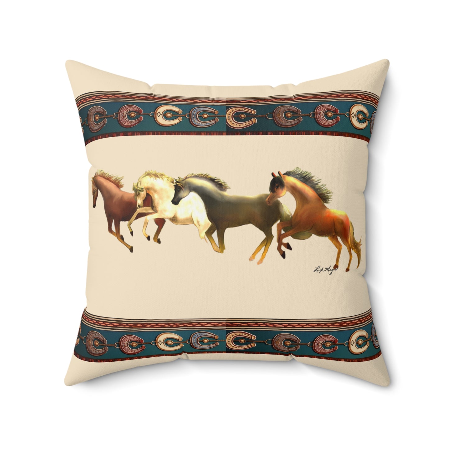 Dawn Treaders Faux Suede Pillow – Galloping Horses Design