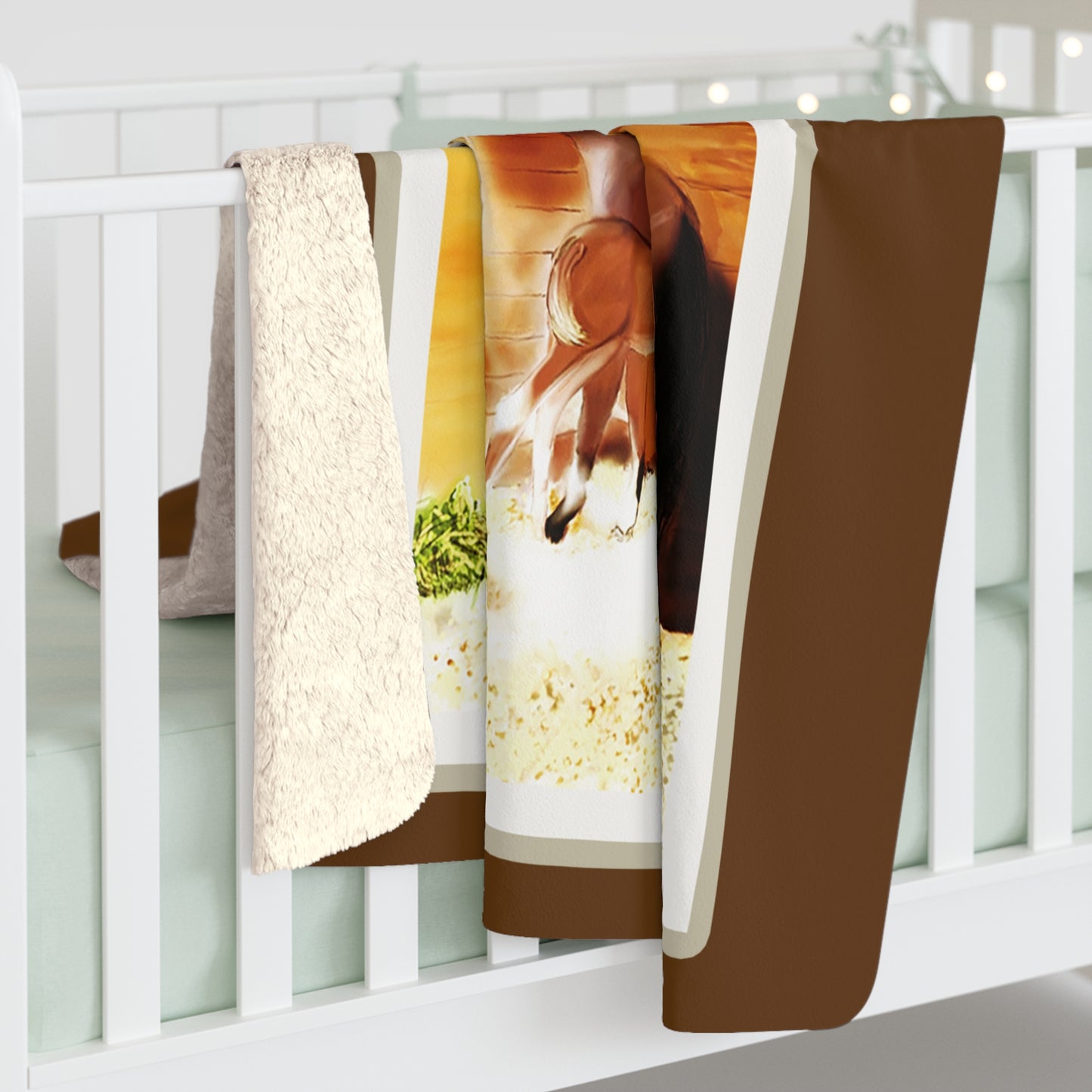 Mare & Foal (Framed) dark brown Sherpa Fleece Blanket