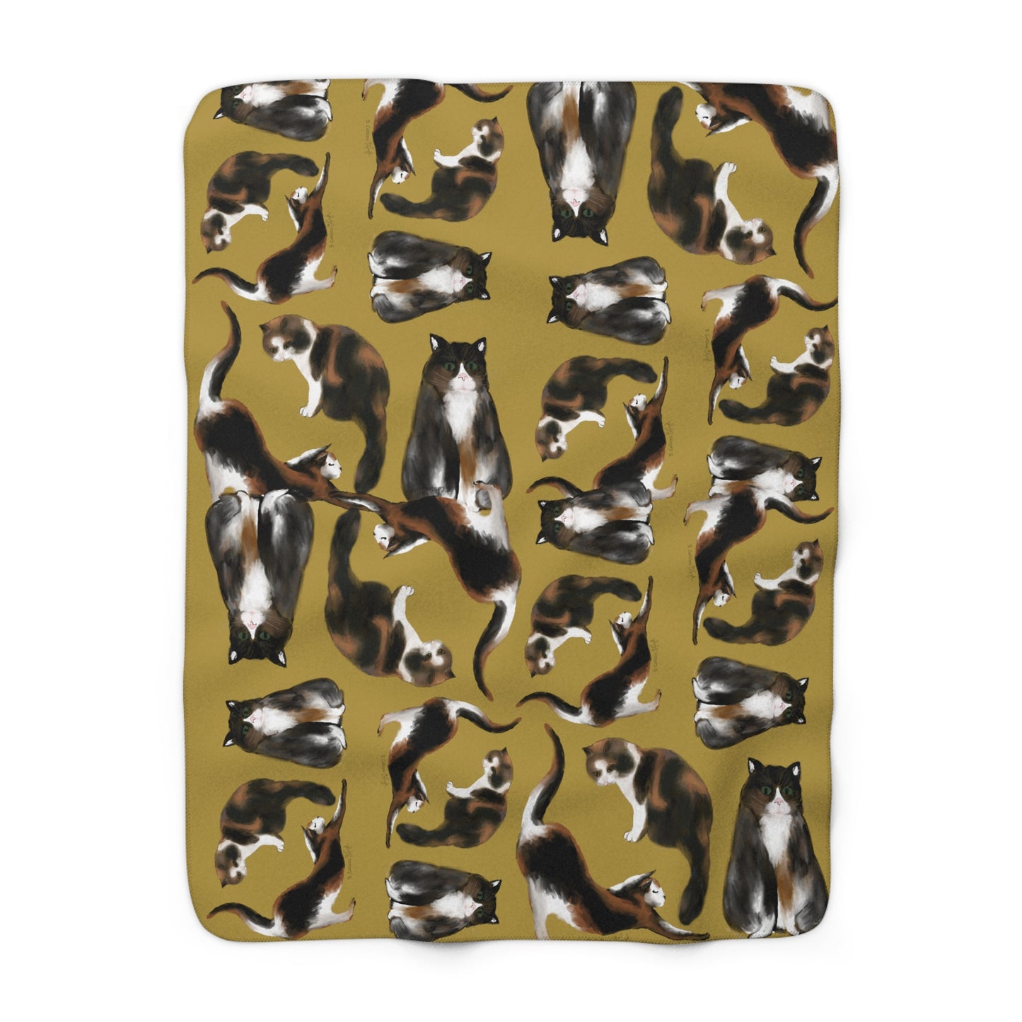 BLANKET - Scribbles Cats 3 Calicos - Gold - Sherpa Fleece Blanket