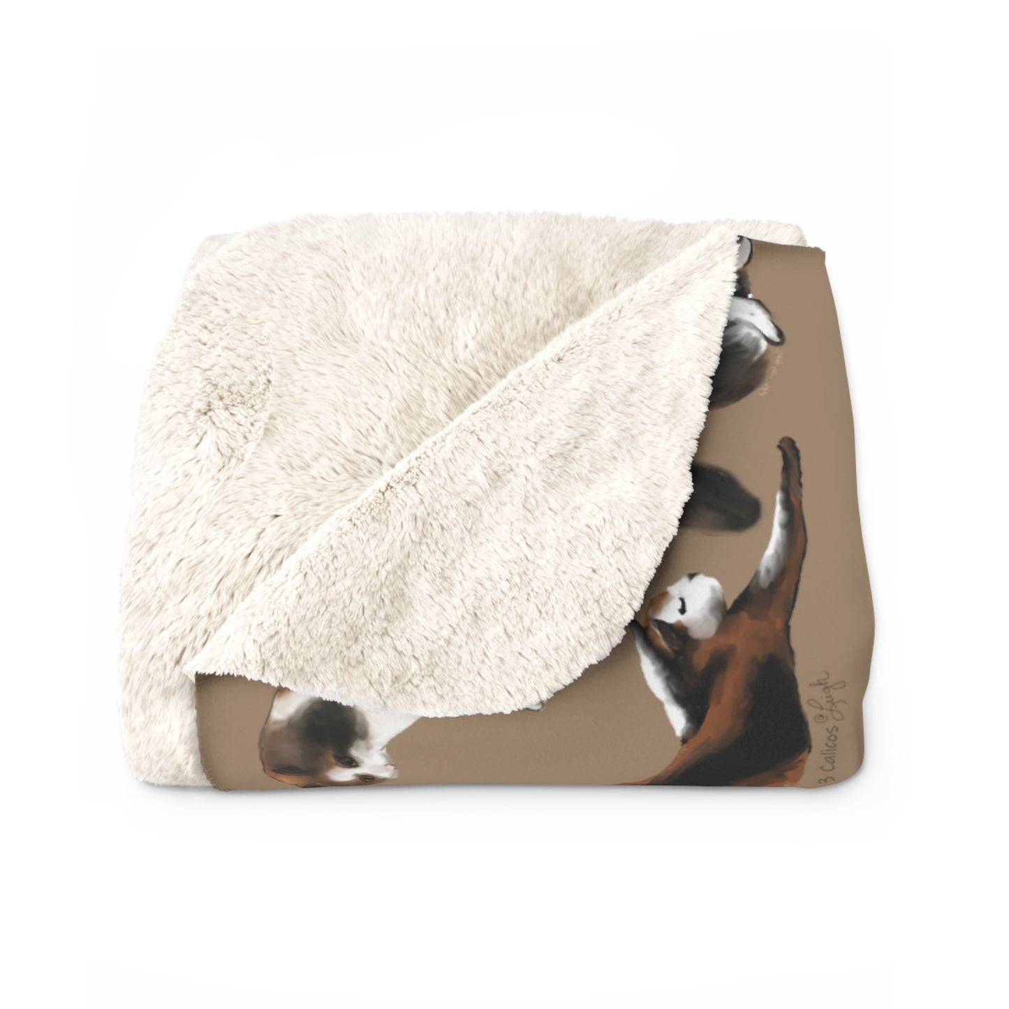 Scribbles Cats 3 Calicos - Tan - Sherpa Fleece Blanket