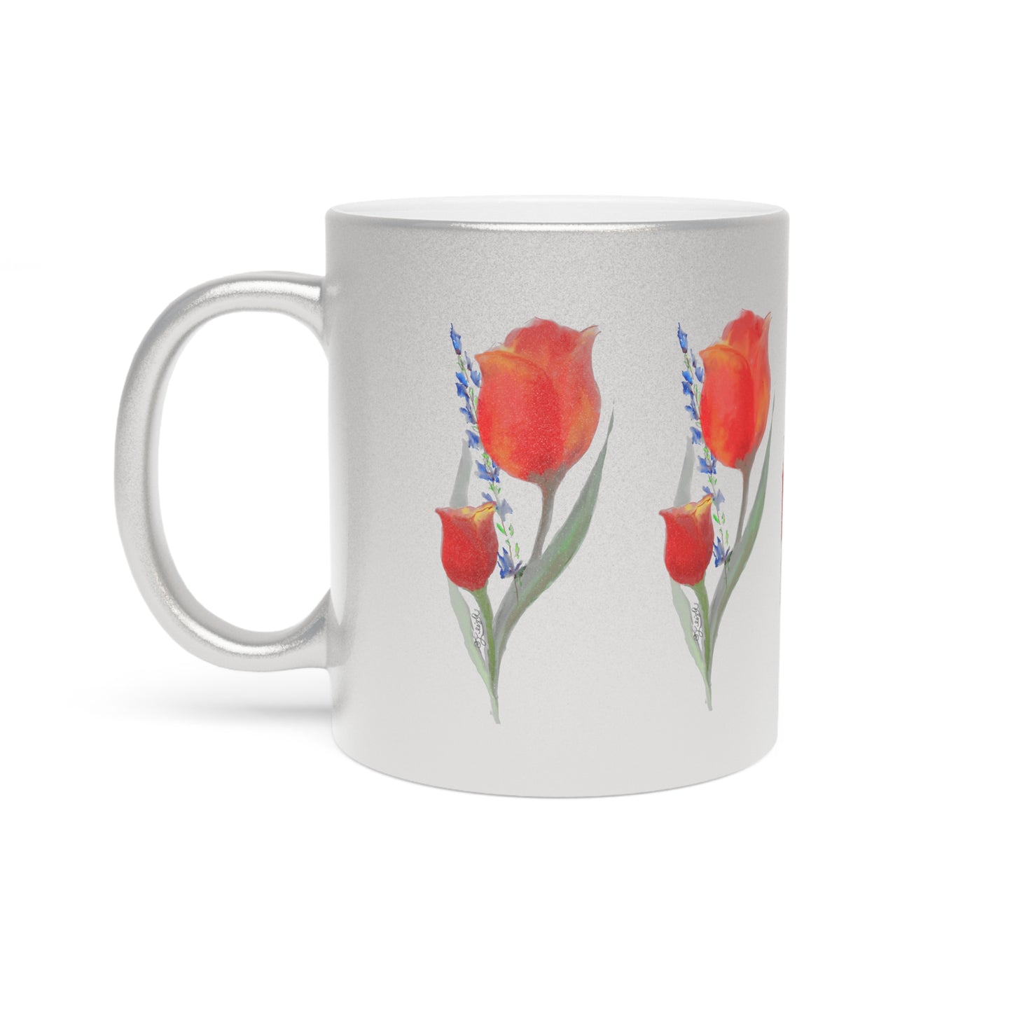 Tulips and Dragons Metallic Mug - Perfect for Coffee Lovers, Gift for Her, Mother's Day, Housewarming, Office Decor