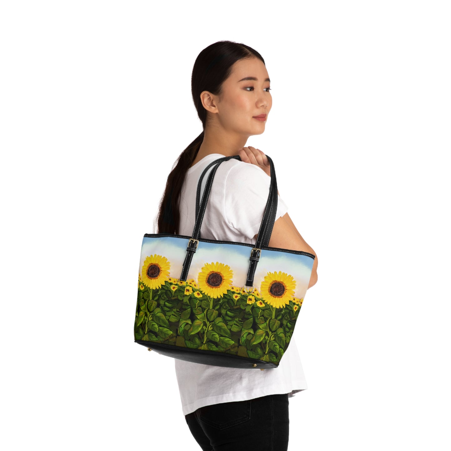 Vibrant Sunflower PU Leather Shoulder Bag - Stylish & Eco-Friendly Tote