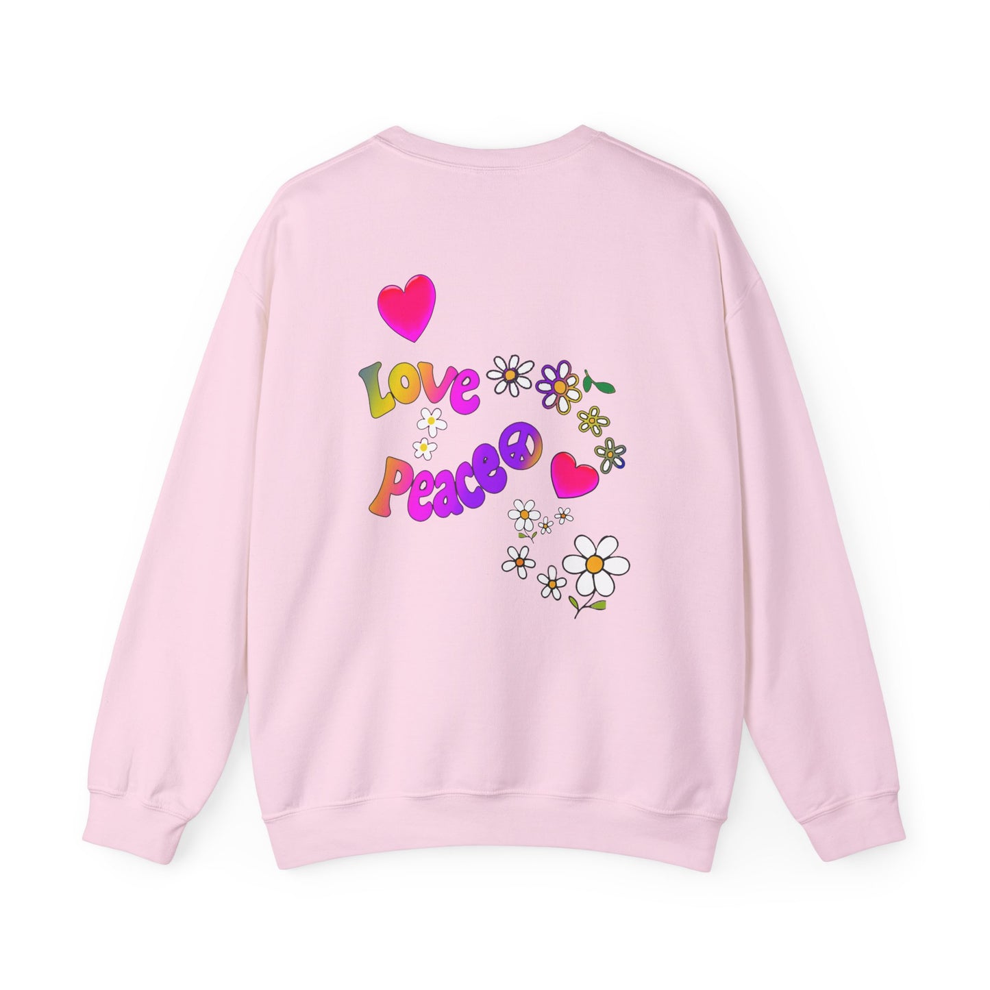 Colorful Peace & Love Sweatshirt, Retro Crewneck for Cozy Days, Ideal Gift for Friends, Festival Wear, Hippie Style Clothing