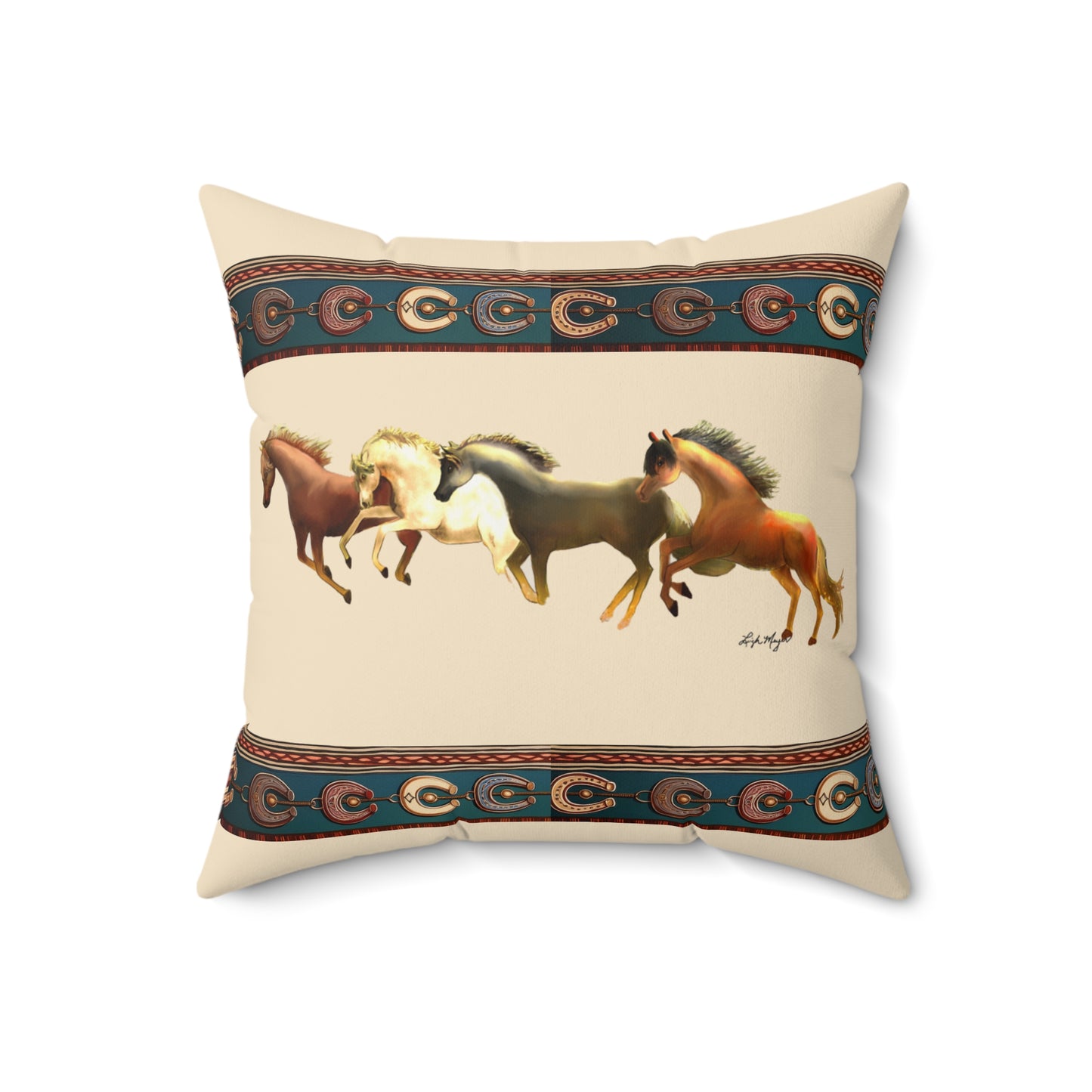 Dawn Treaders Faux Suede Pillow – Galloping Horses Design