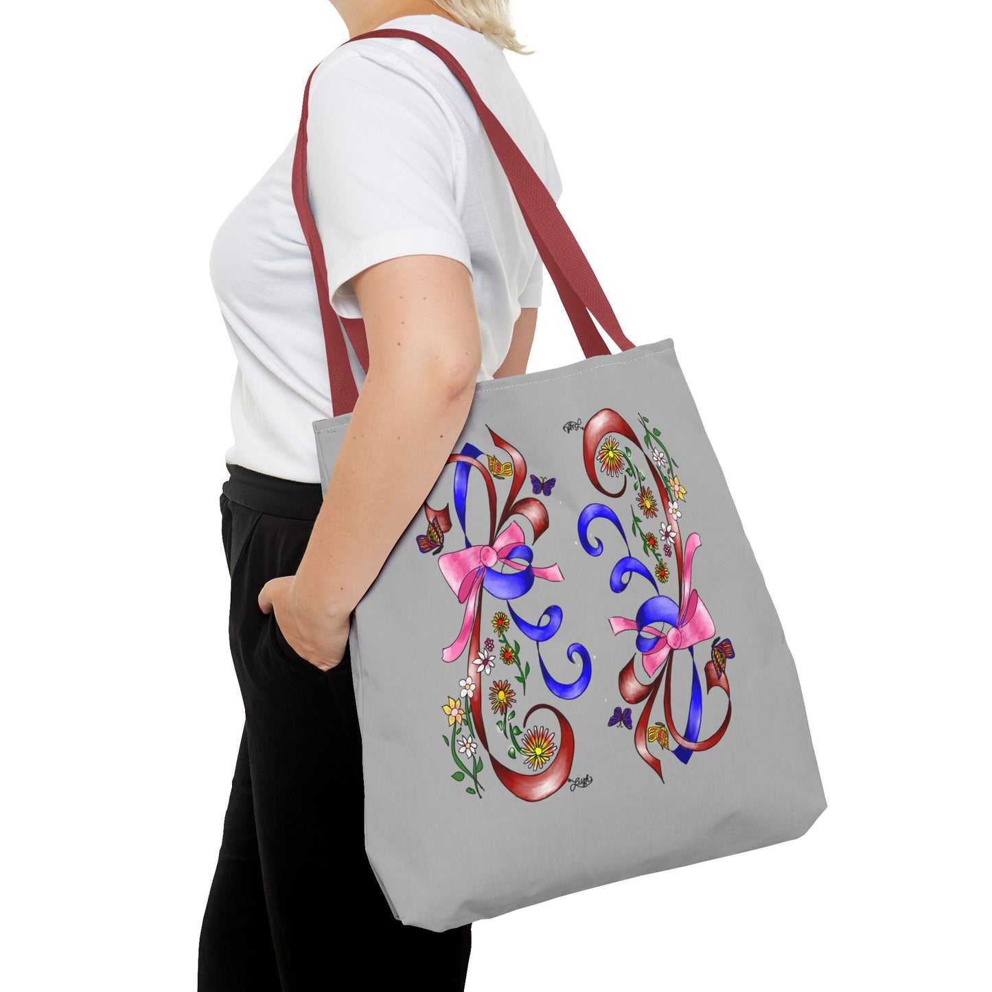 Garden Ribbons Tote Bag with Ribbon Design, Stylish Shopping Bag, Personalized Gifts, Market Tote, Eco-Friendly Carryall