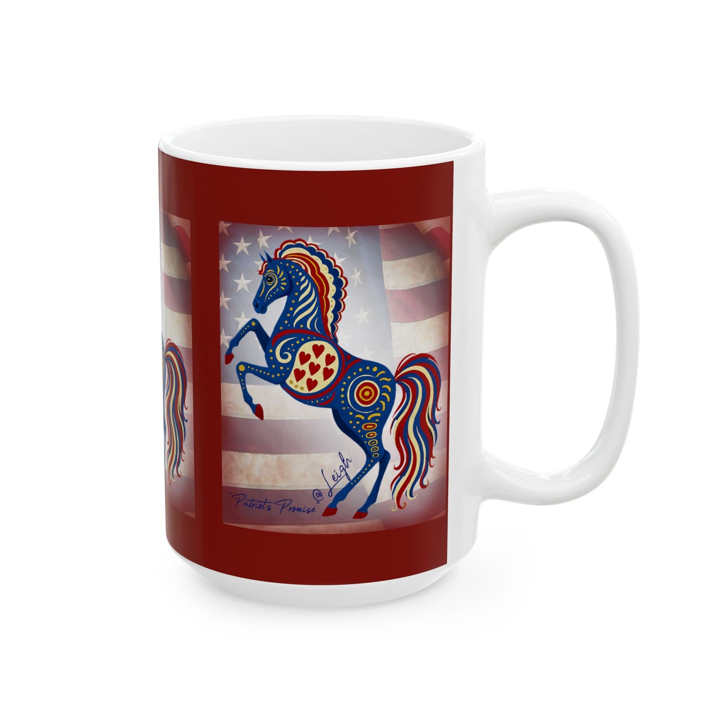 Patriot's Horse - Defender - Ceramic Mug | Colorful Artwork | 11oz & 15oz | Gift for Horse Lovers, Fourth of July, Tea, Coffee, Home Decor