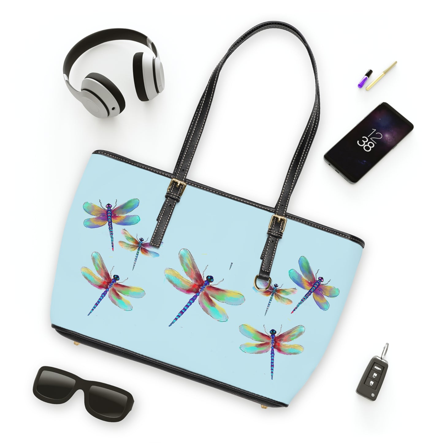Dragonflies in Blue PU Leather Shoulder Bag