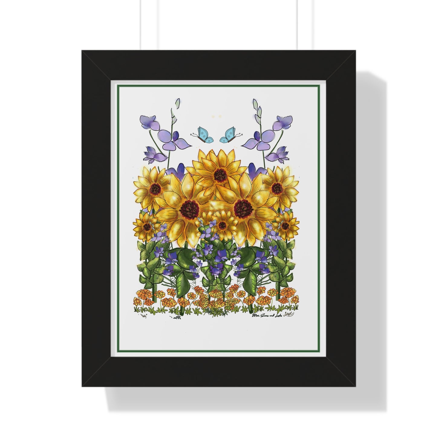 Bright Floral Framed Vertical Poster, Sunflower Art Print, Garden Decor, Nature Wall Art, Spring Home Decor, Gift for Garden Lovers