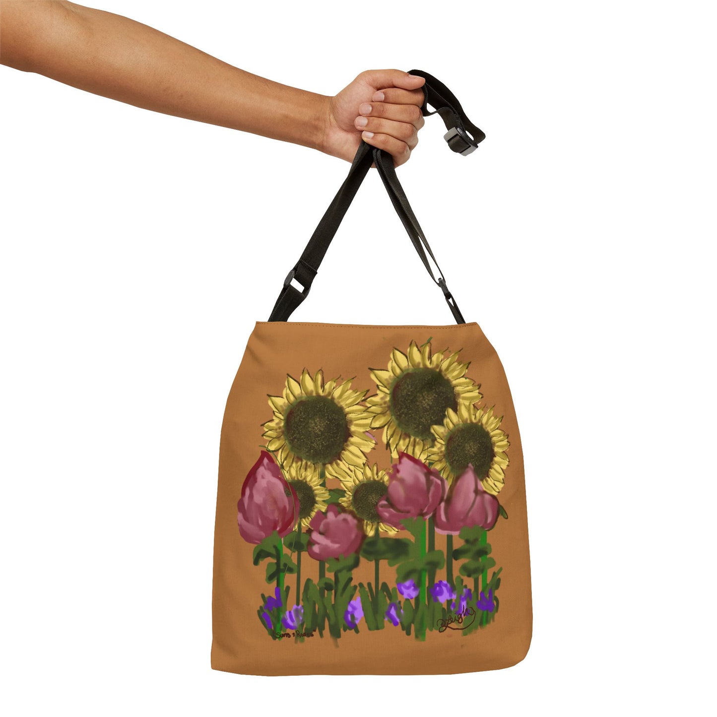 Suns and Roses Adjustable Tote Bag, Floral Grocery Bag, Eco-Friendly Shopping Tote, Gift for Garden Lovers, Stylish Everyday Carry