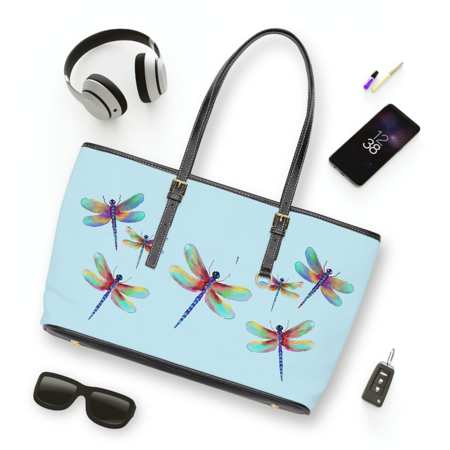 Dragonflies in Blue PU Leather Shoulder Bag