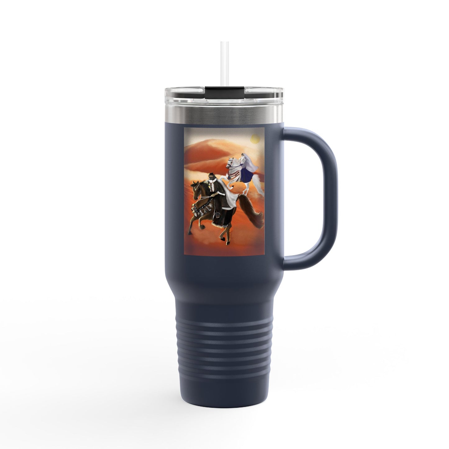 Across the Sands Insulated Travel Mug with Unique Artwork, 40oz, Coffee Lovers, Horse Lovers, Travel Gift, Eco-Friendly Mugs, Adventure