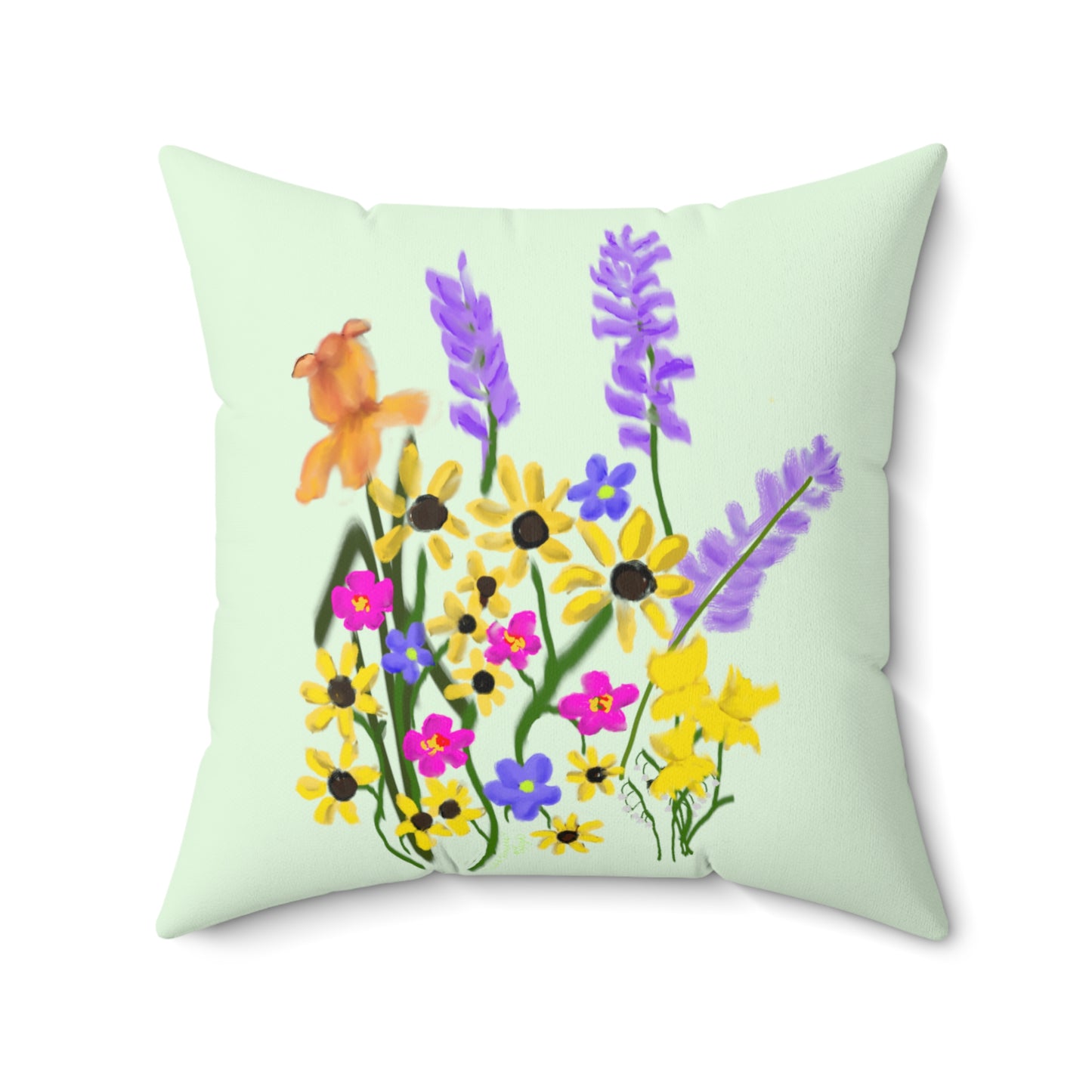 Scribbles Wildflowers - light green - Spun Polyester Square Pillow