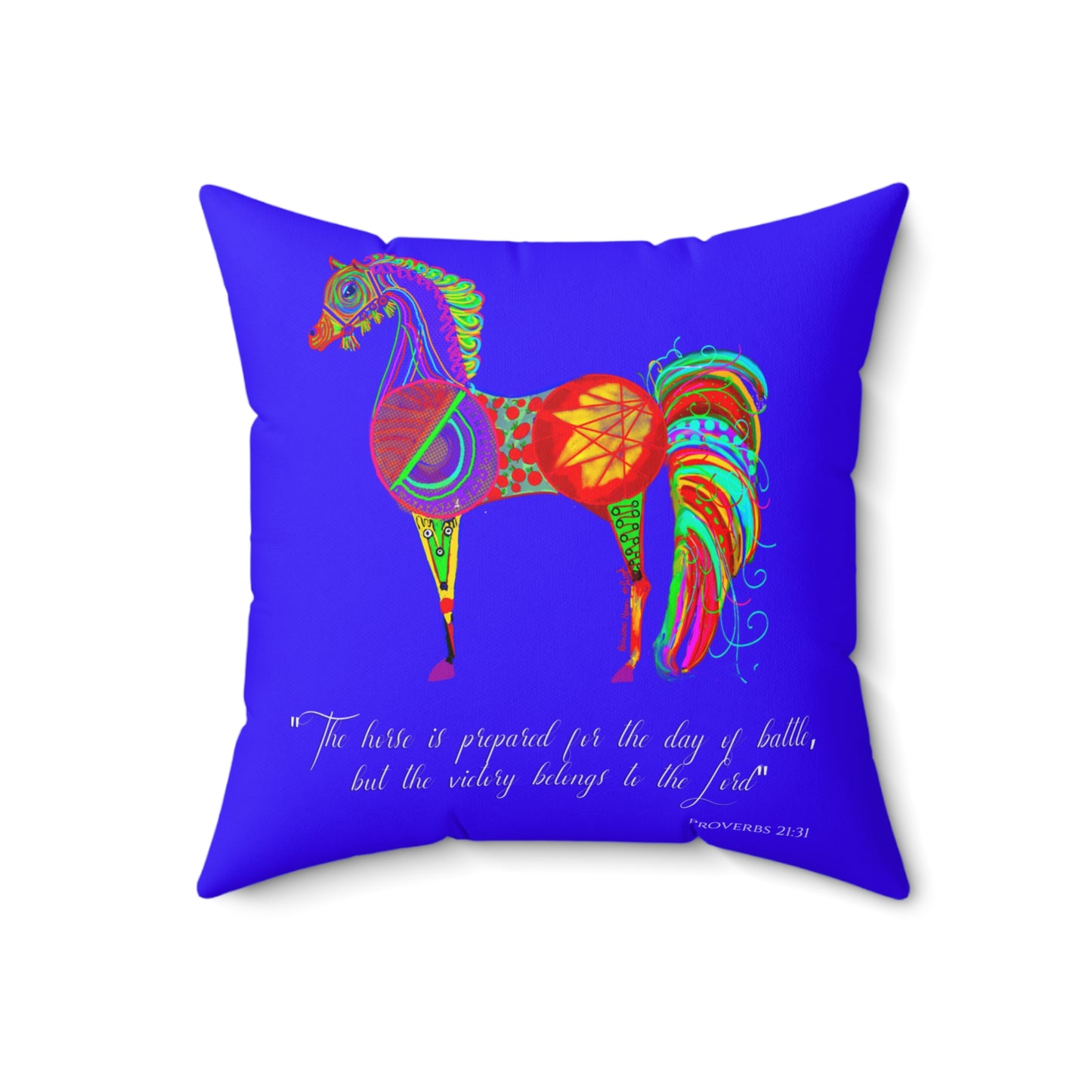 Horse of the Promise - Bright Blue Square Pillow